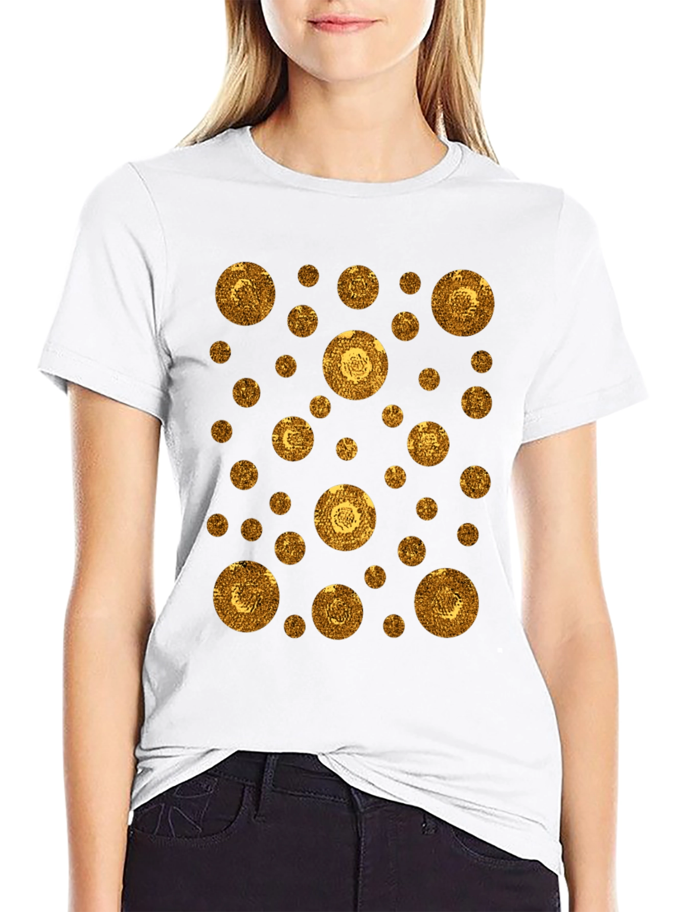 Gold Circle Pattern Black T-Shirt