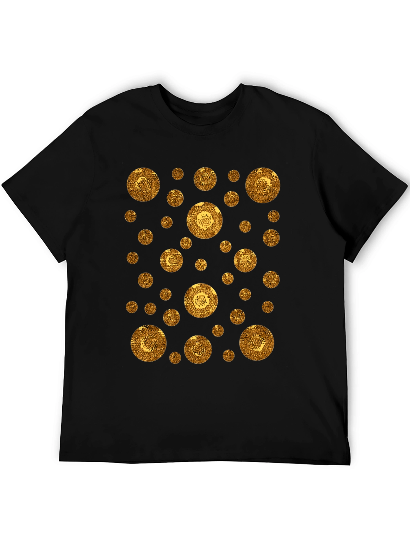 Gold Circle Pattern Black T-Shirt