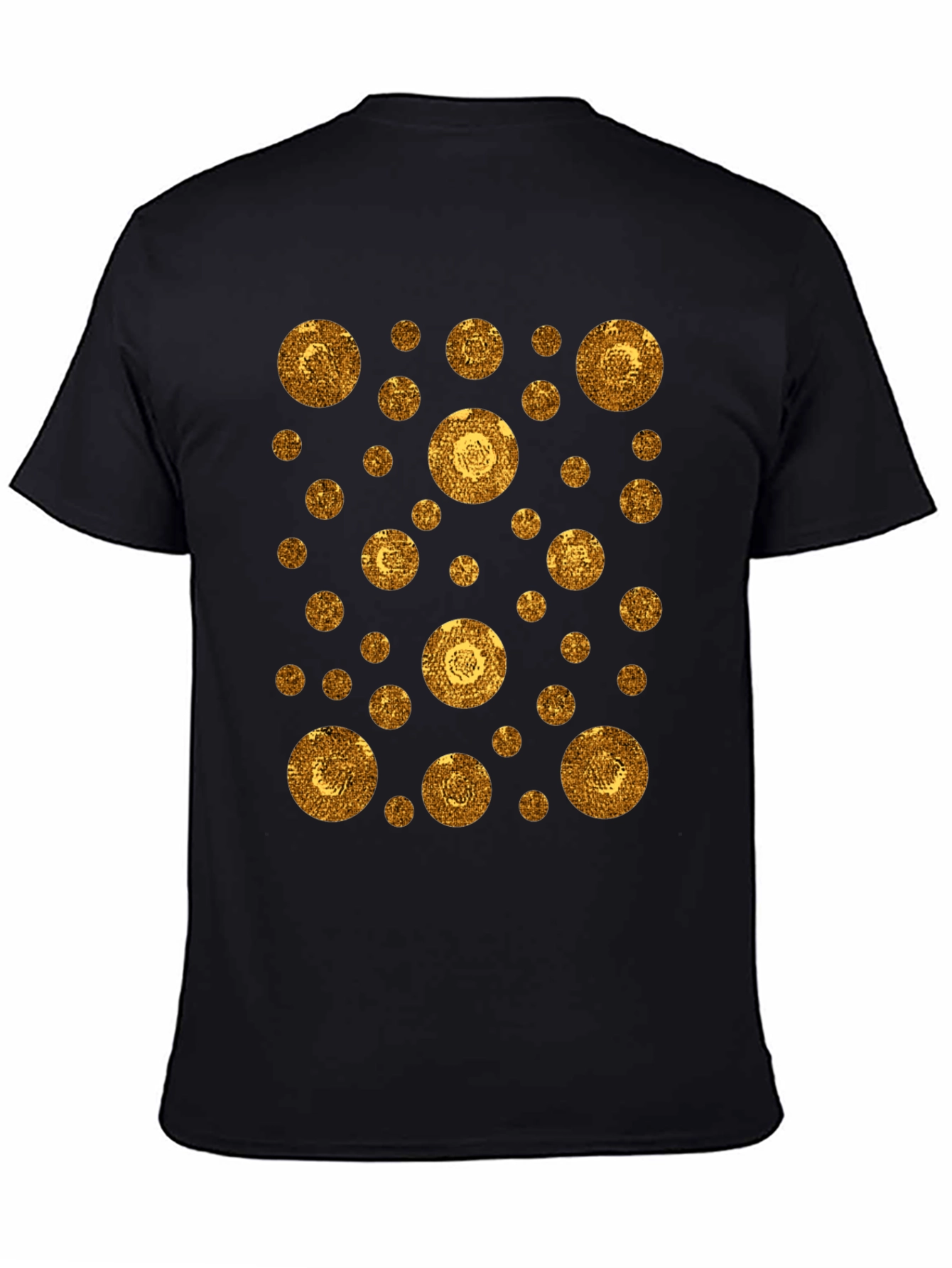 Gold Circle Pattern Black T-Shirt