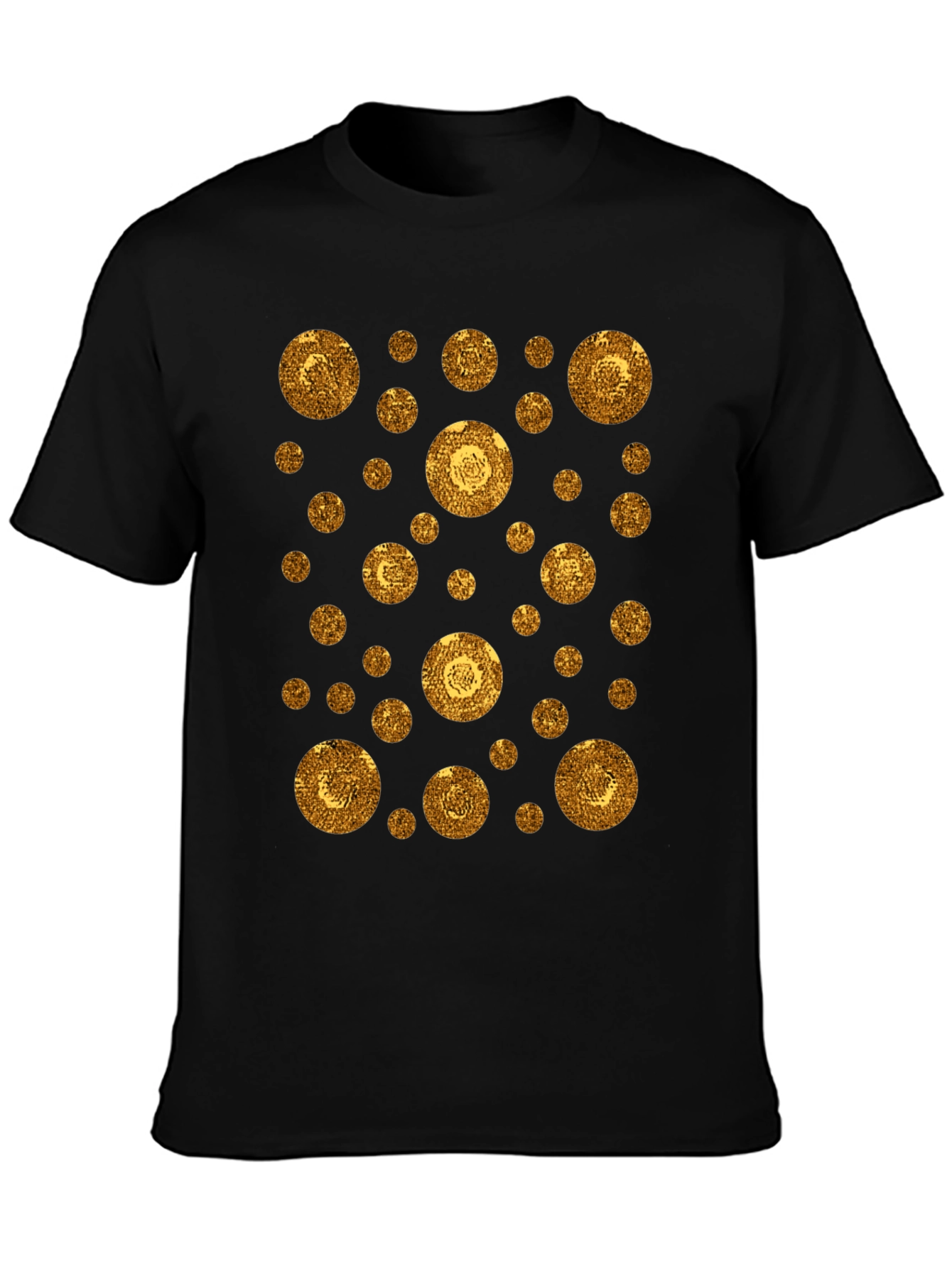 Gold Circle Pattern Black T-Shirt