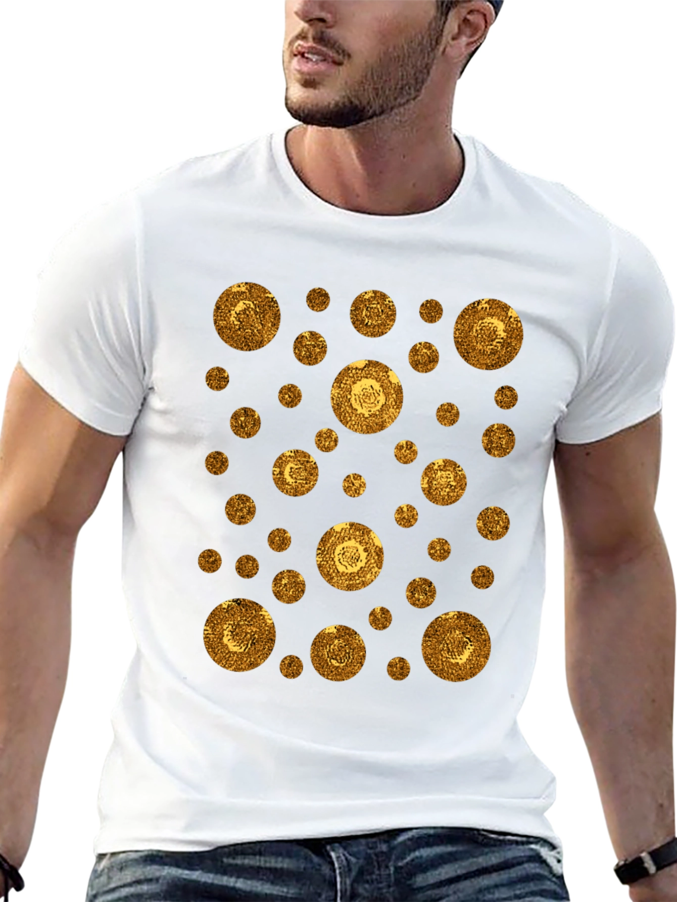 Gold Circle Pattern Black T-Shirt