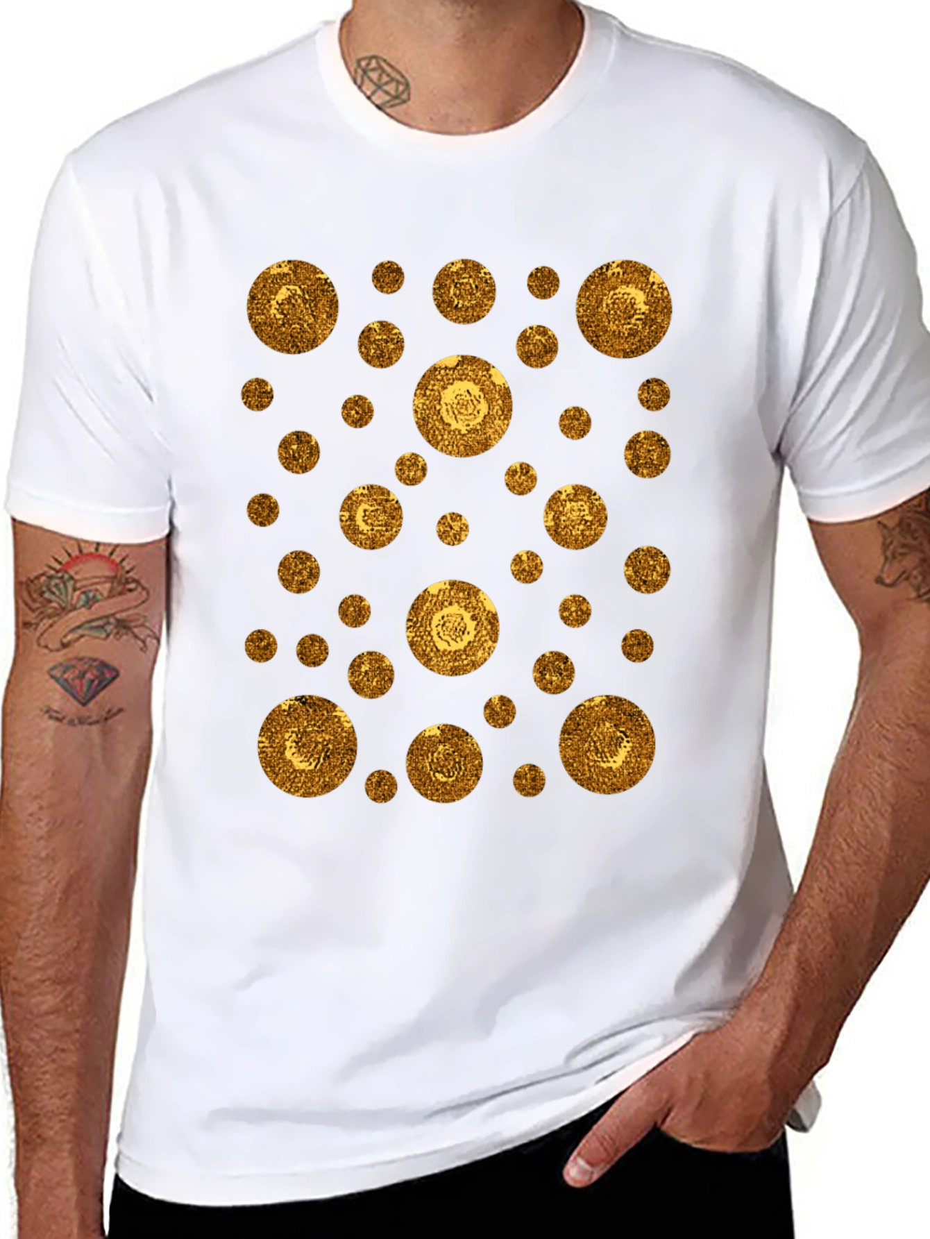 Gold Circle Pattern Black T-Shirt