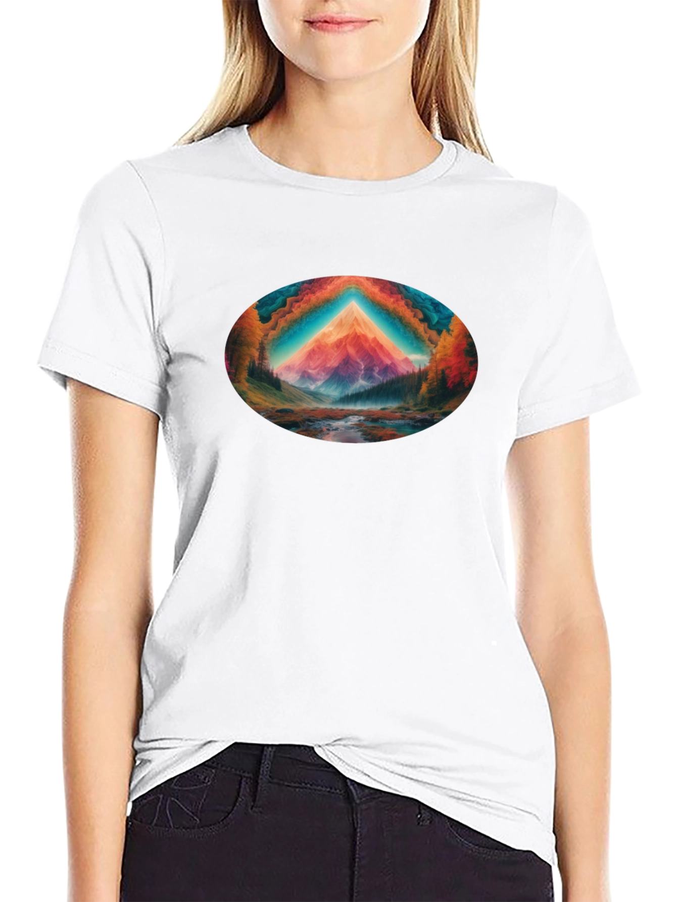Vibrant Mountain Scene Black T-Shirt