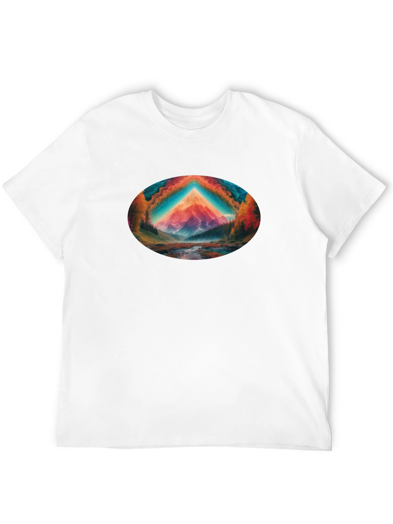 Vibrant Mountain Scene Black T-Shirt