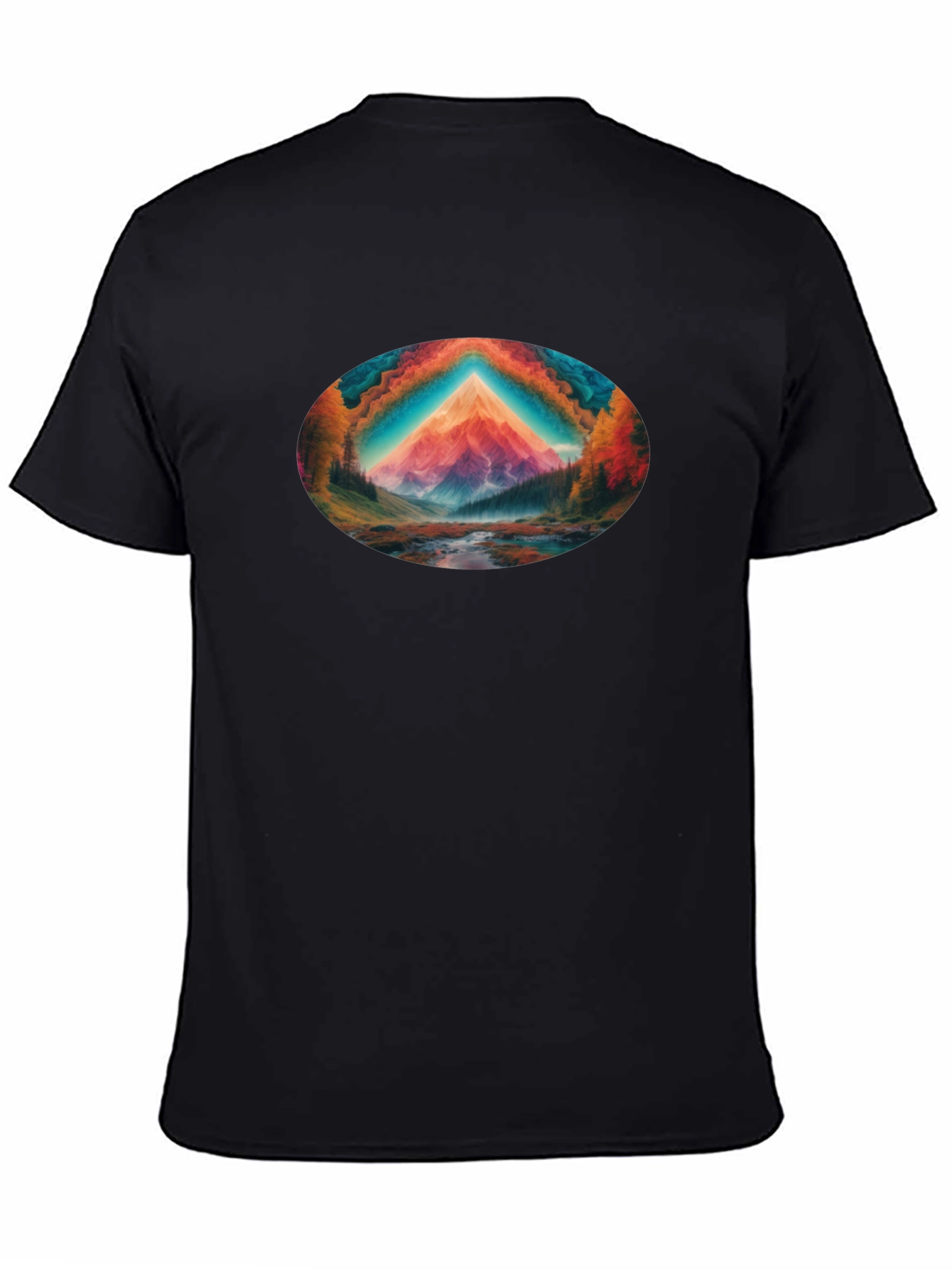 Vibrant Mountain Scene Black T-Shirt
