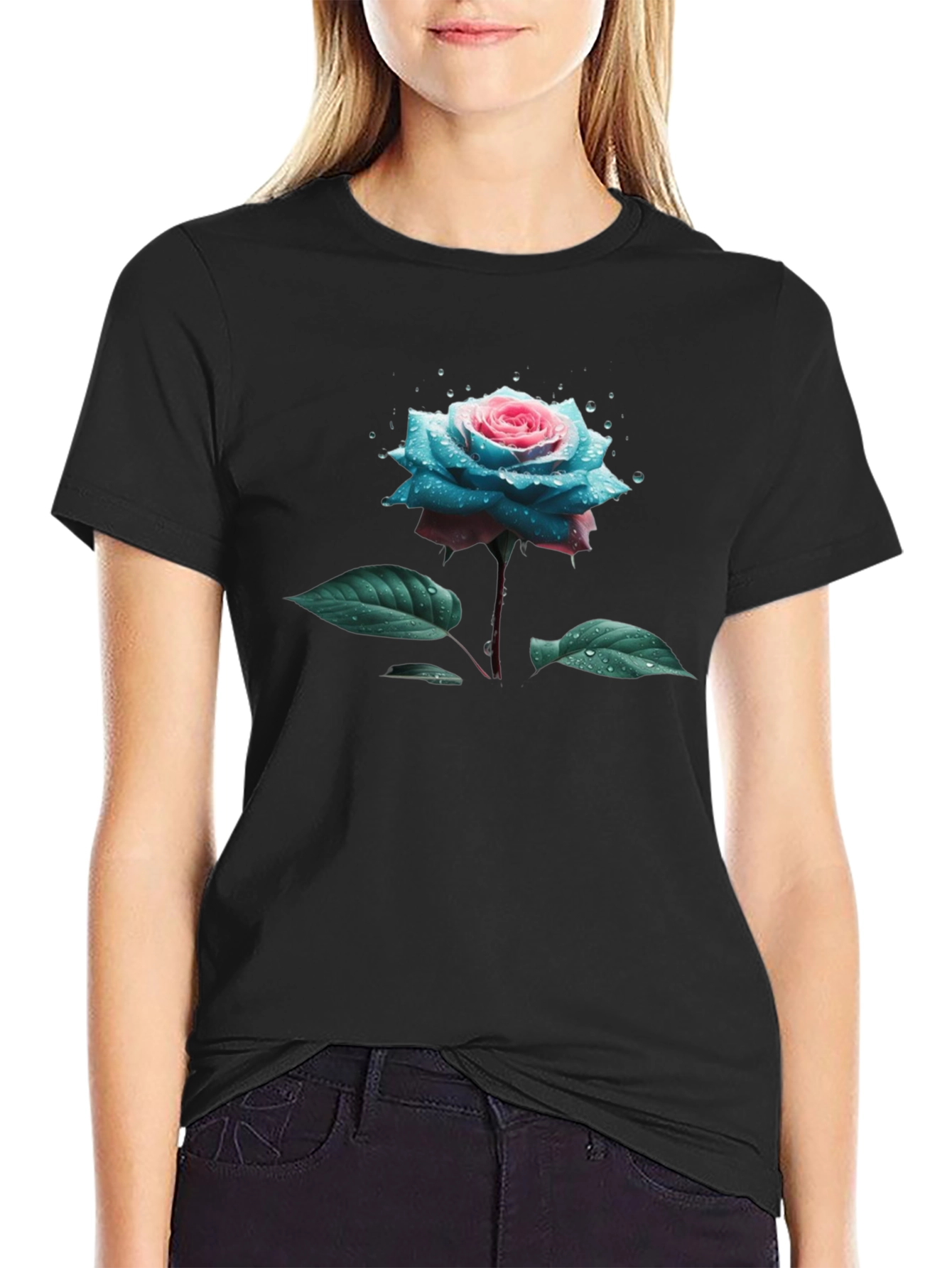 Floral Rose T-Shirt - Black