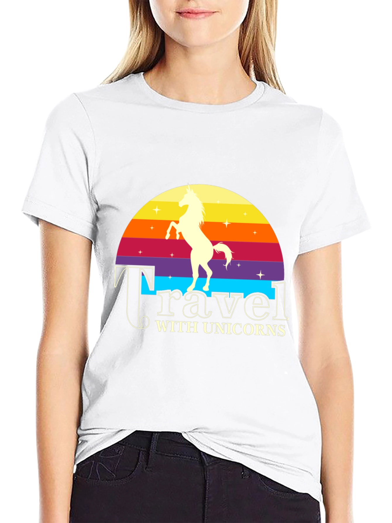 Travel with Unicorns Black Graphic T-Shirt
