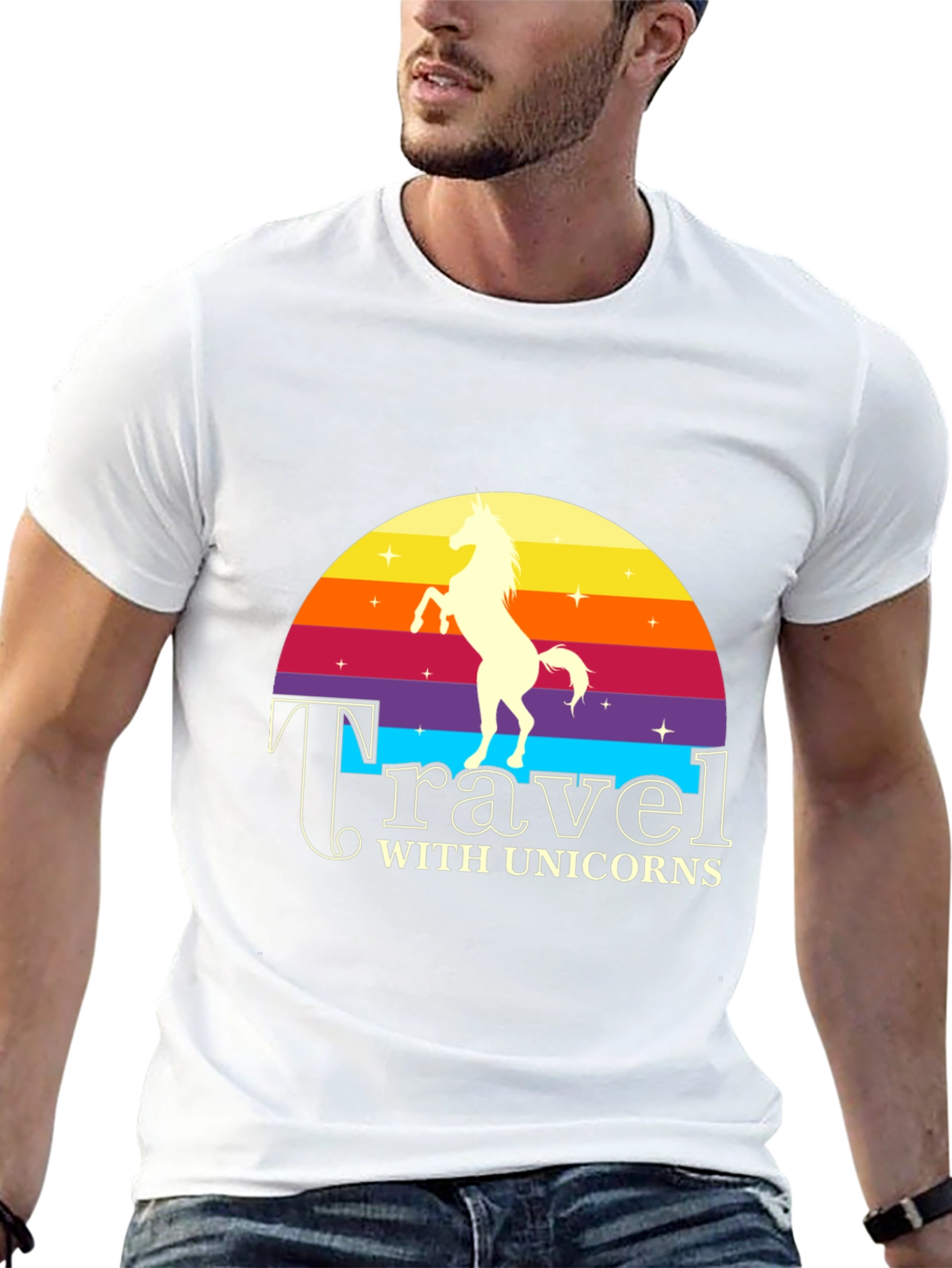 Travel with Unicorns Black Graphic T-Shirt