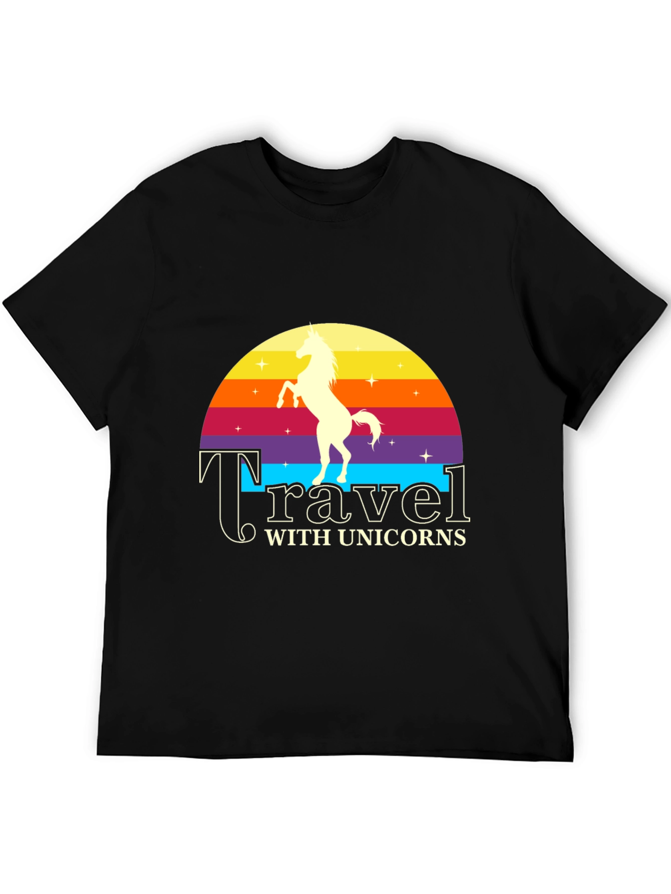 Travel with Unicorns Black Graphic T-Shirt