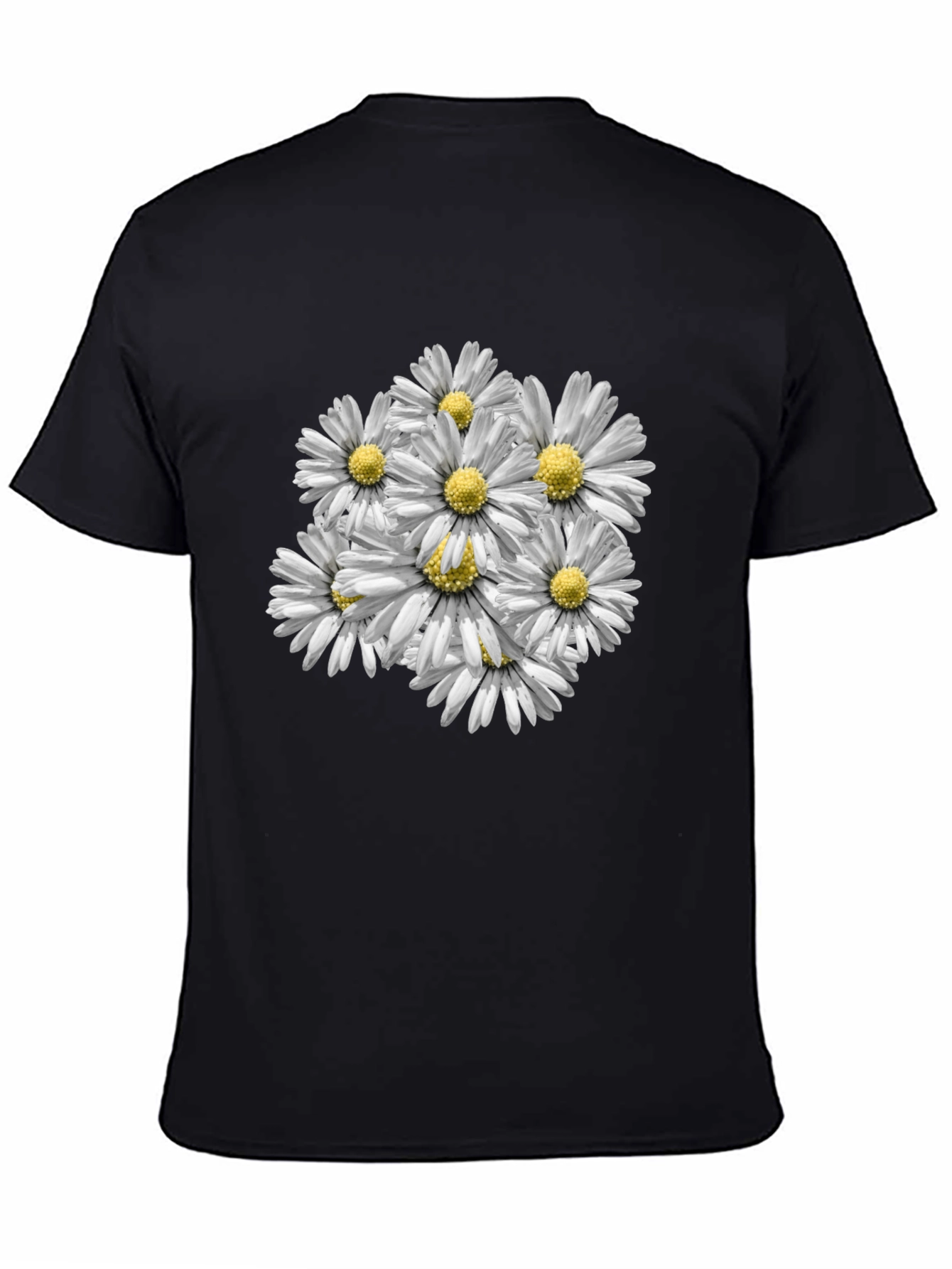 Floral Daisy Print Black T-Shirt
