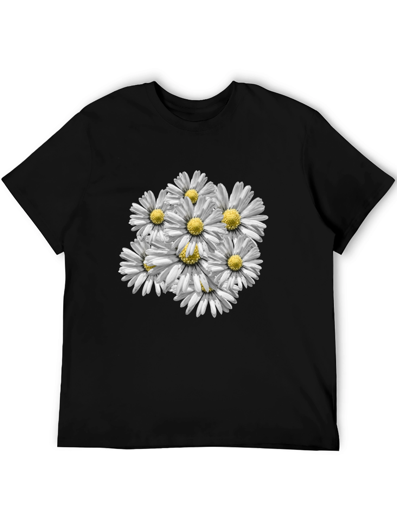 Floral Daisy Print Black T-Shirt