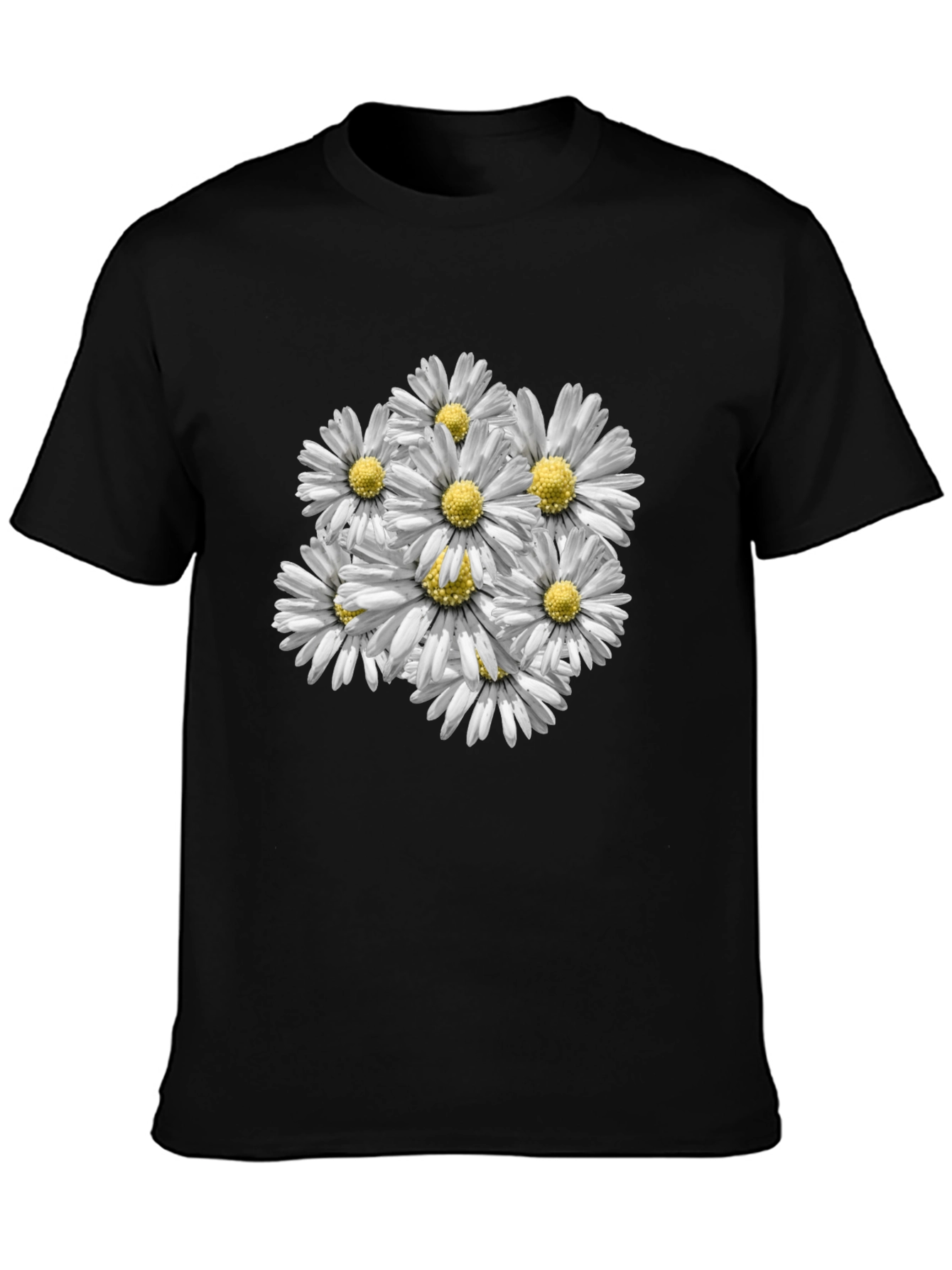 Floral Daisy Print Black T-Shirt