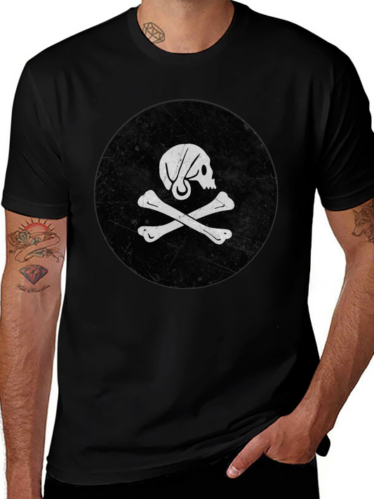 Pirate Skull & Crossbones Graphic Tee - Black Cotton Casual T-Shirt