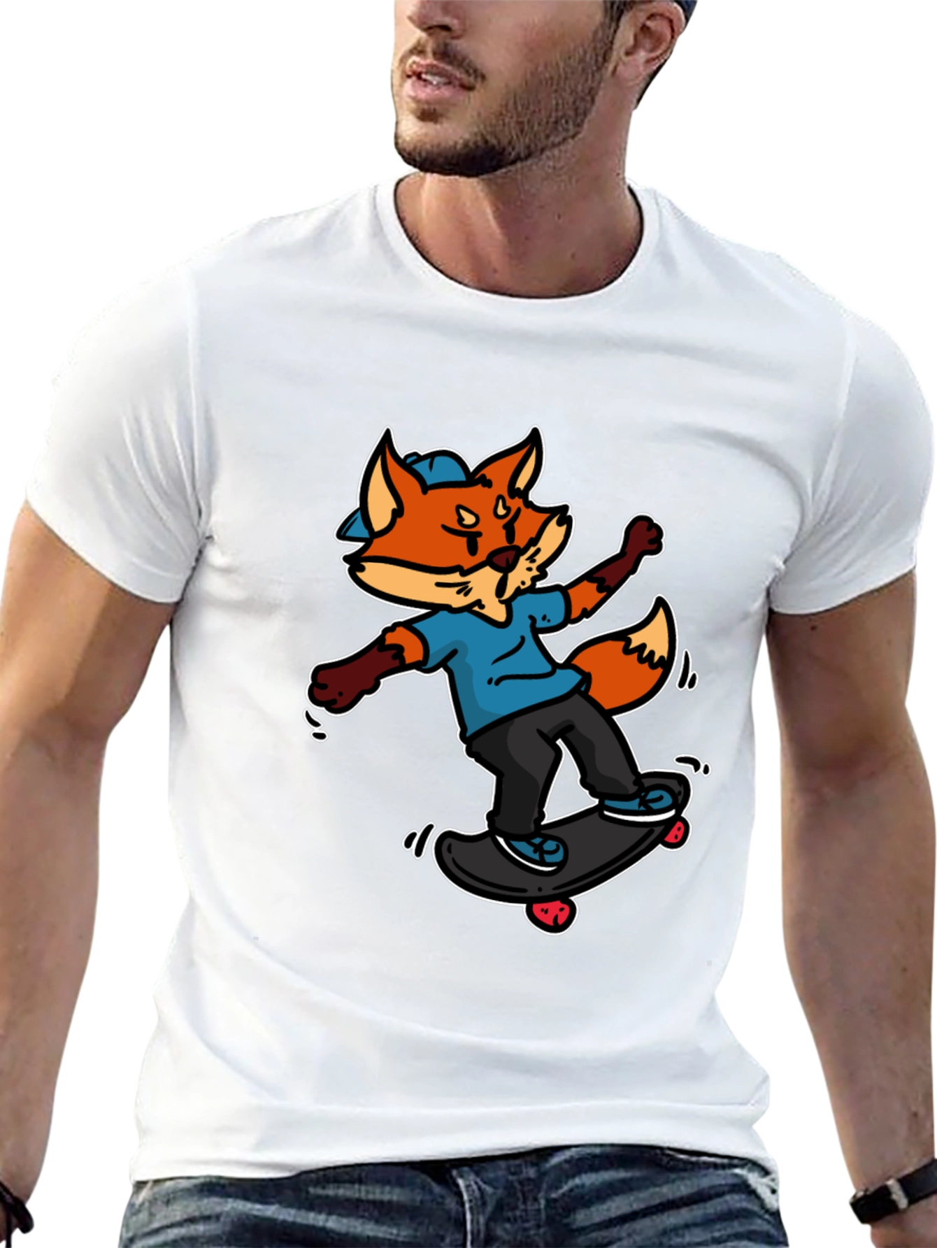 Skateboarding Fox Graphic Tee - Cool Cartoon Design