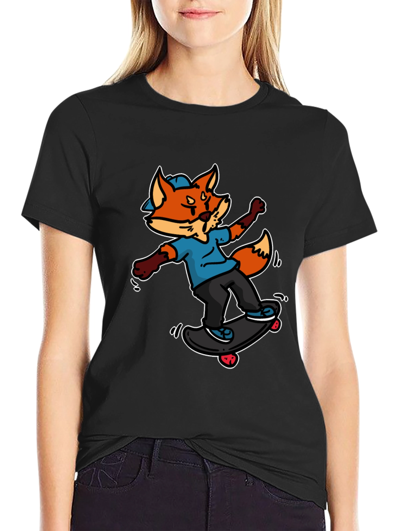 Skateboarding Fox Graphic Tee - Cool Cartoon Design