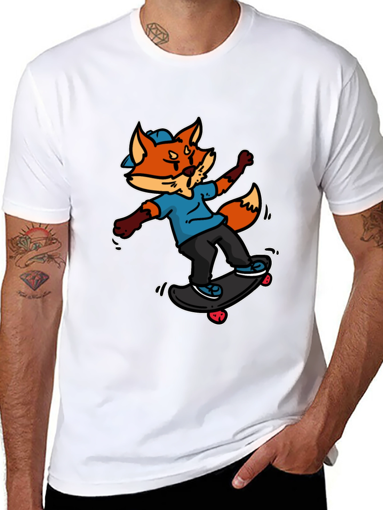 Skateboarding Fox Graphic Tee - Cool Cartoon Design