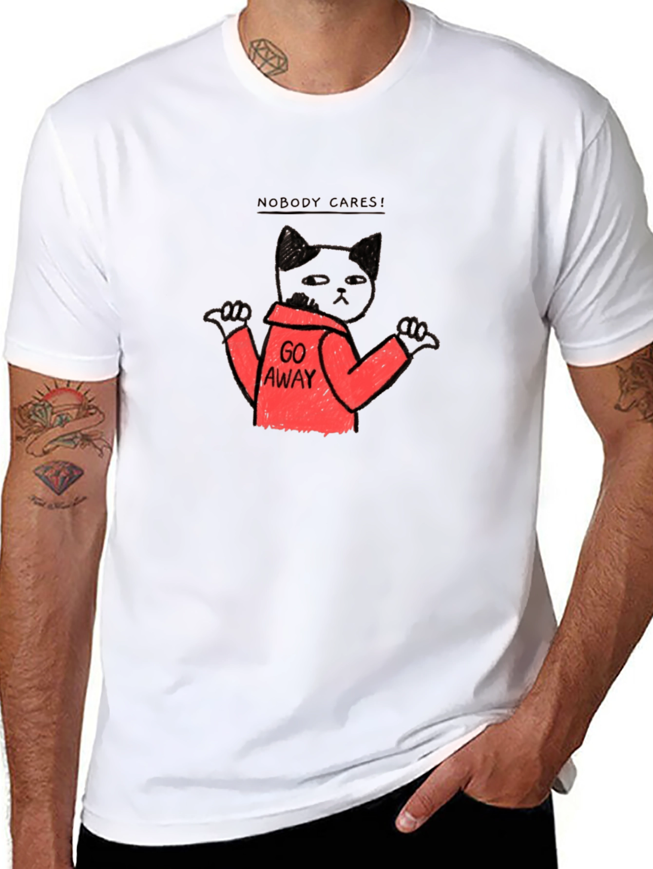Funny Cat Graphic T-Shirt - Nobody Cares Go Away!
