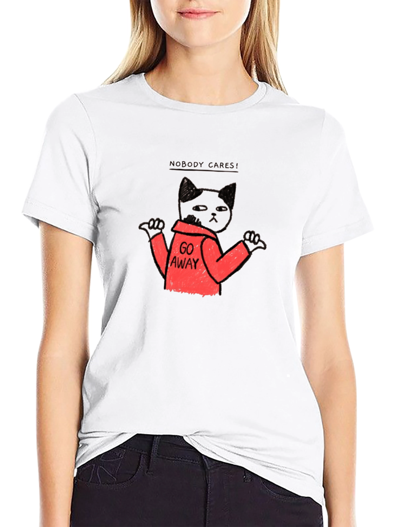 Funny Cat Graphic T-Shirt - Nobody Cares Go Away!