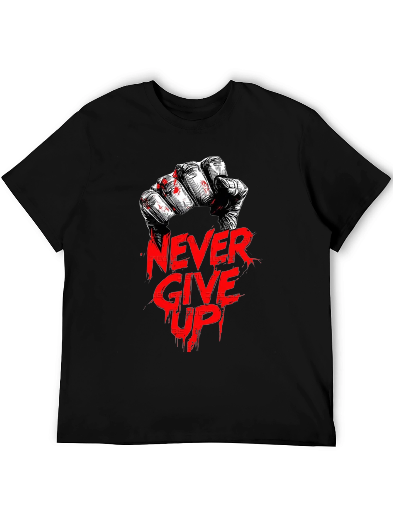 Never Give Up Graphic Print Black T-Shirt