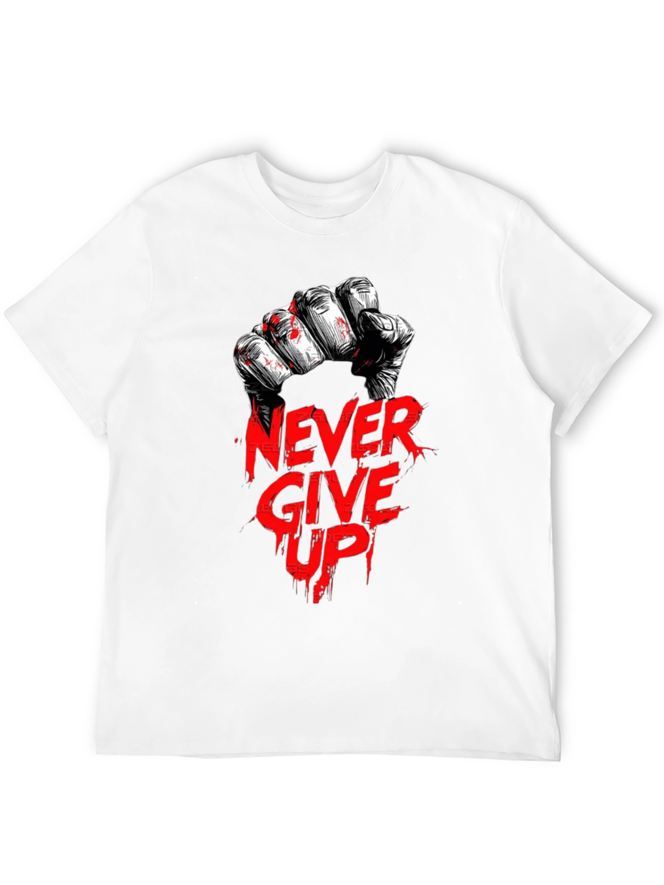 Never Give Up Graphic Print Black T-Shirt