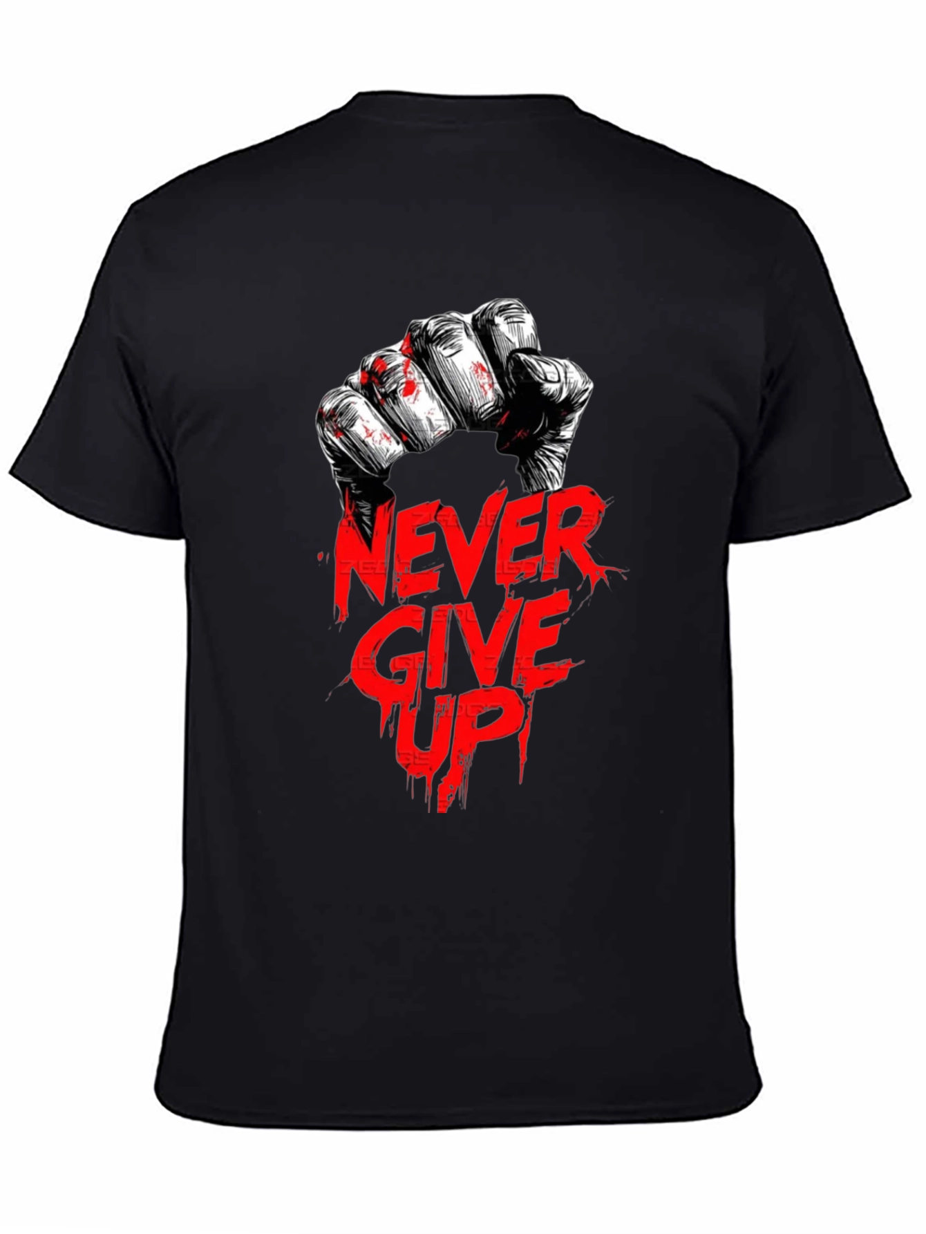 Never Give Up Graphic Print Black T-Shirt