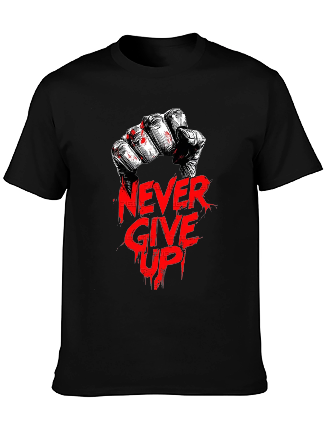 Never Give Up Graphic Print Black T-Shirt