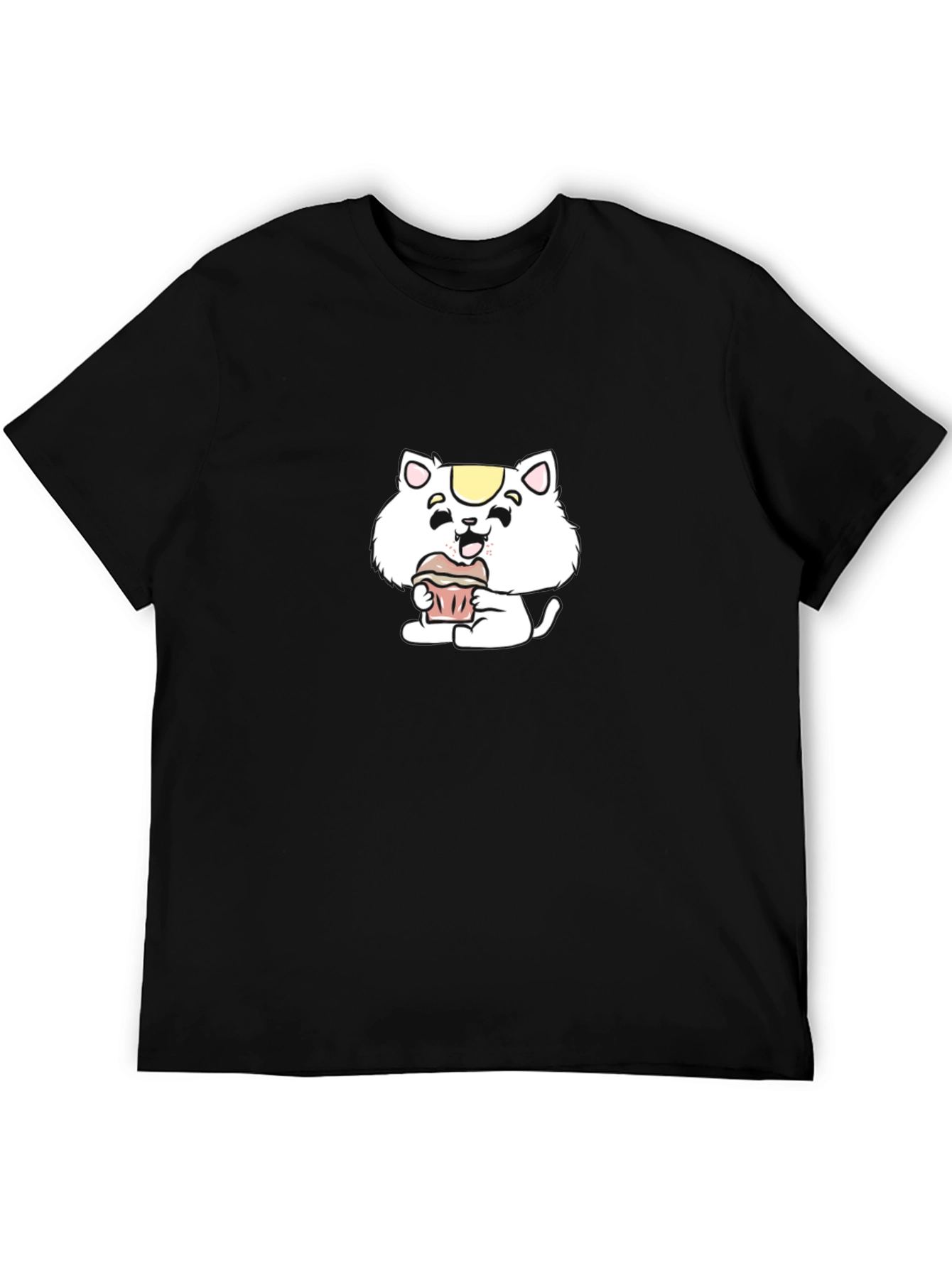 Cute Cartoon Cat Cupcake Black T-Shirt