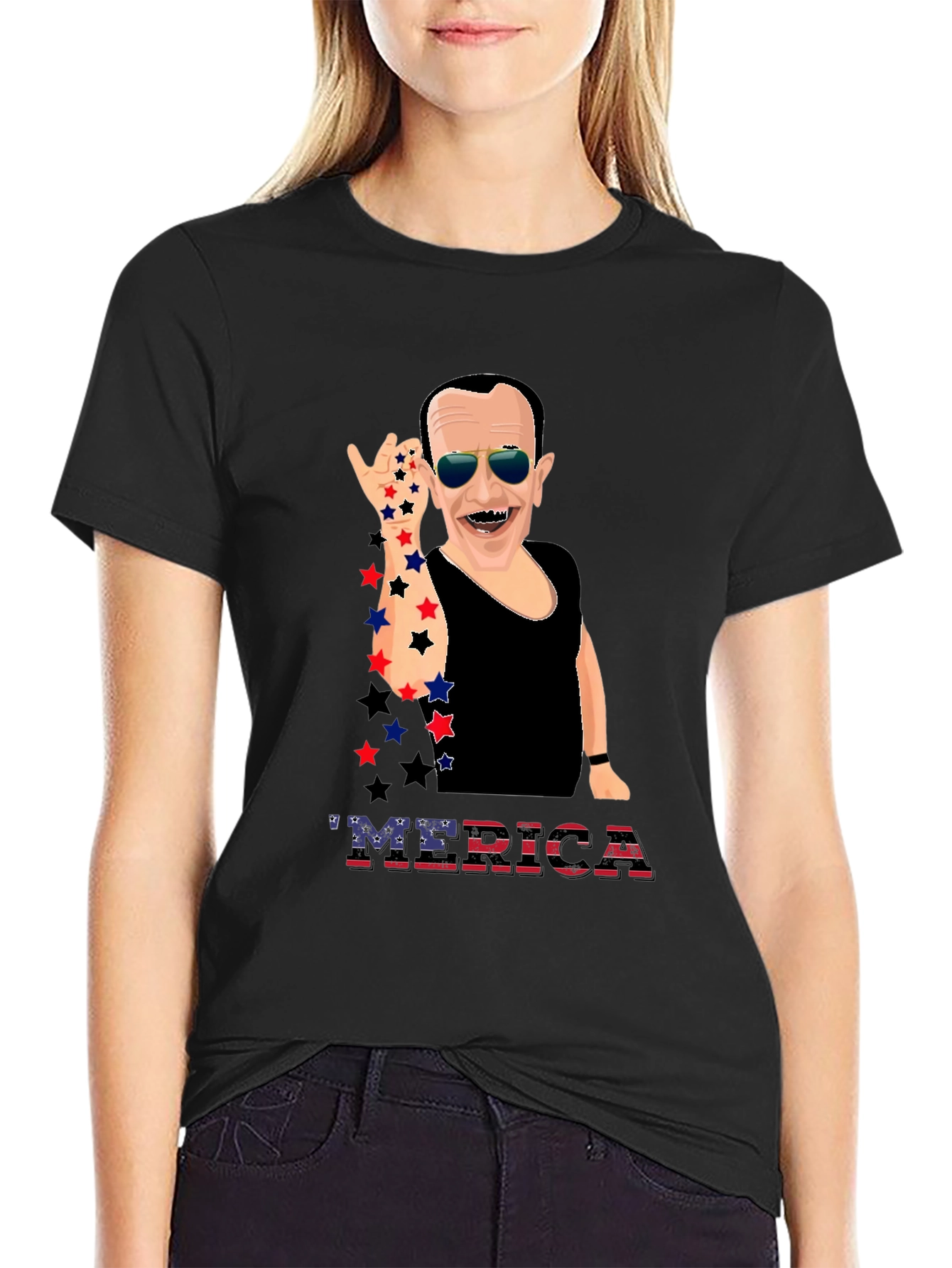 Patriotic Merica T-Shirt with Cartoon Figure