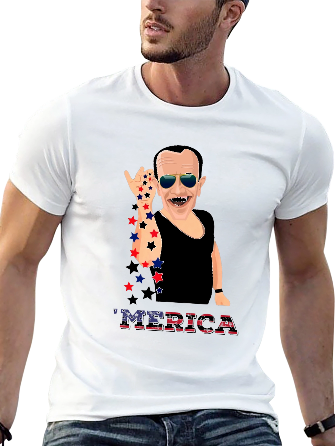 Patriotic Merica T-Shirt with Cartoon Figure