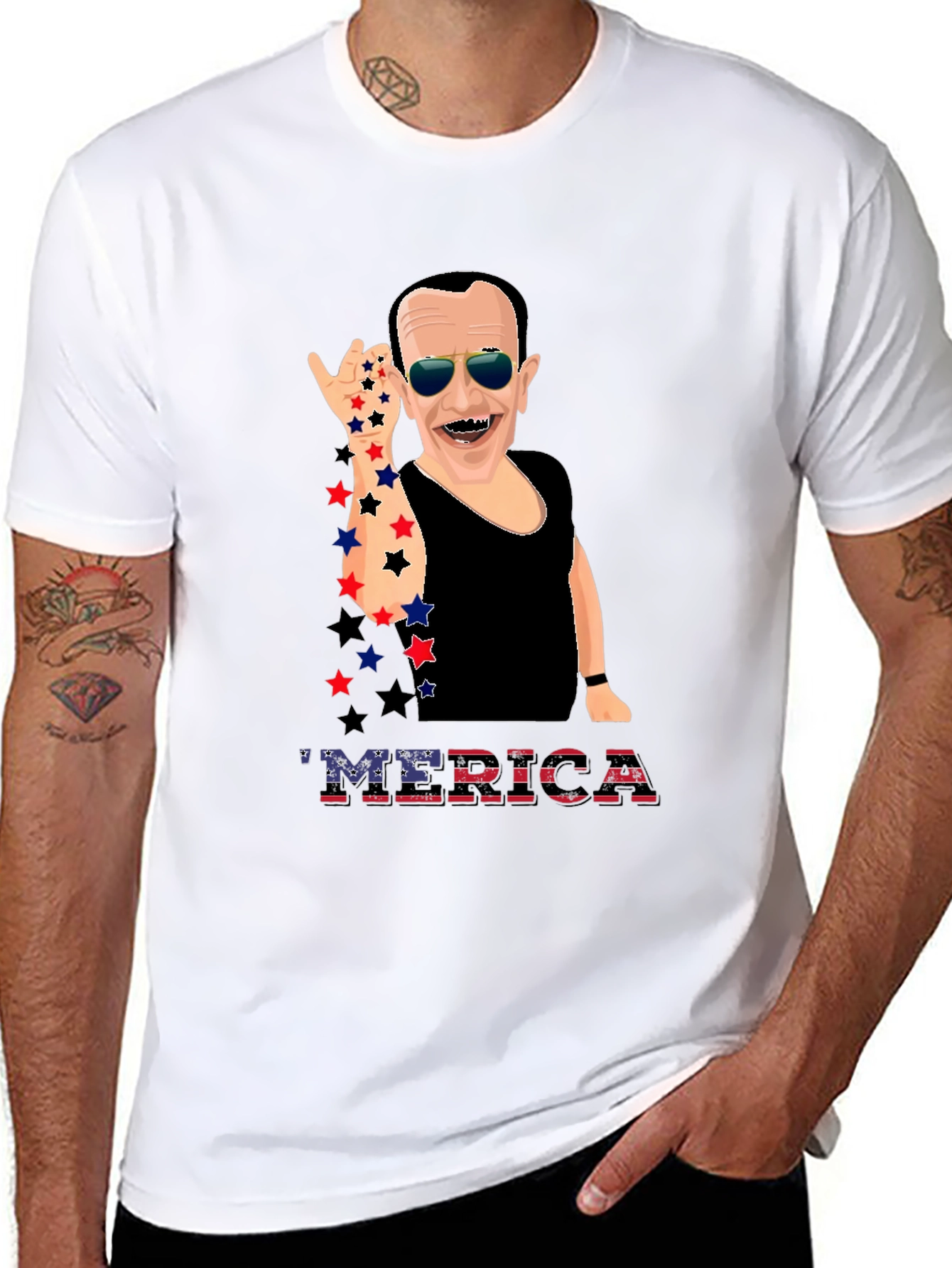 Patriotic Merica T-Shirt with Cartoon Figure