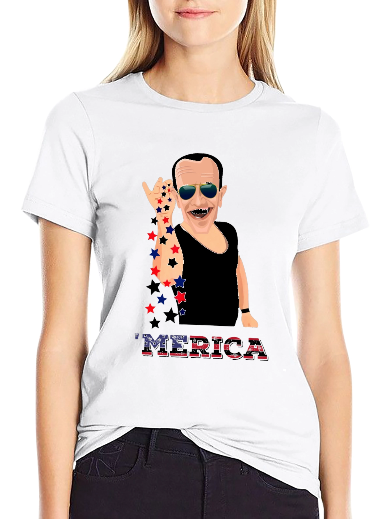 Patriotic Merica T-Shirt with Cartoon Figure