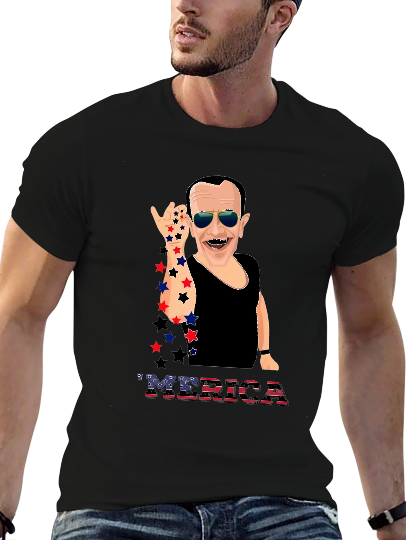 Patriotic Merica T-Shirt with Cartoon Figure