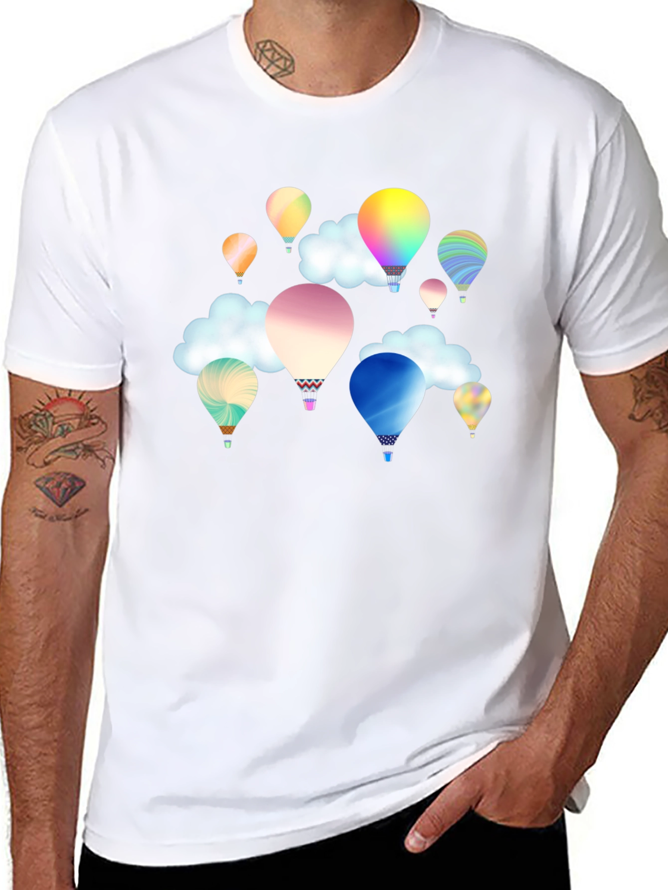 Mens Balloon Print T-Shirt - Black Casual Tee