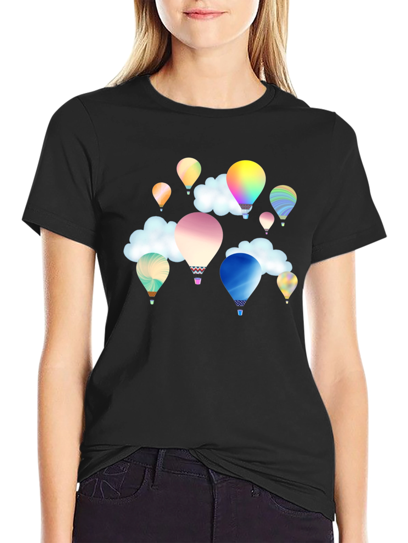 Mens Balloon Print T-Shirt - Black Casual Tee