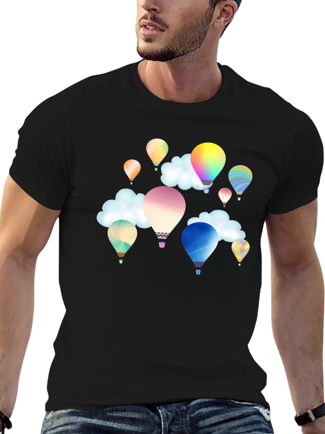 Mens Balloon Print T-Shirt - Black Casual Tee