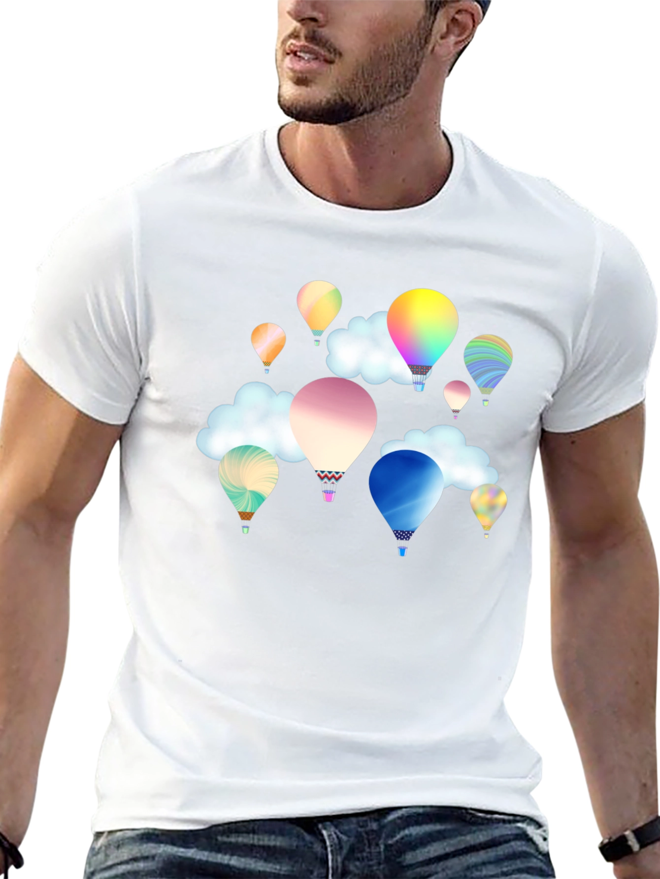 Mens Balloon Print T-Shirt - Black Casual Tee