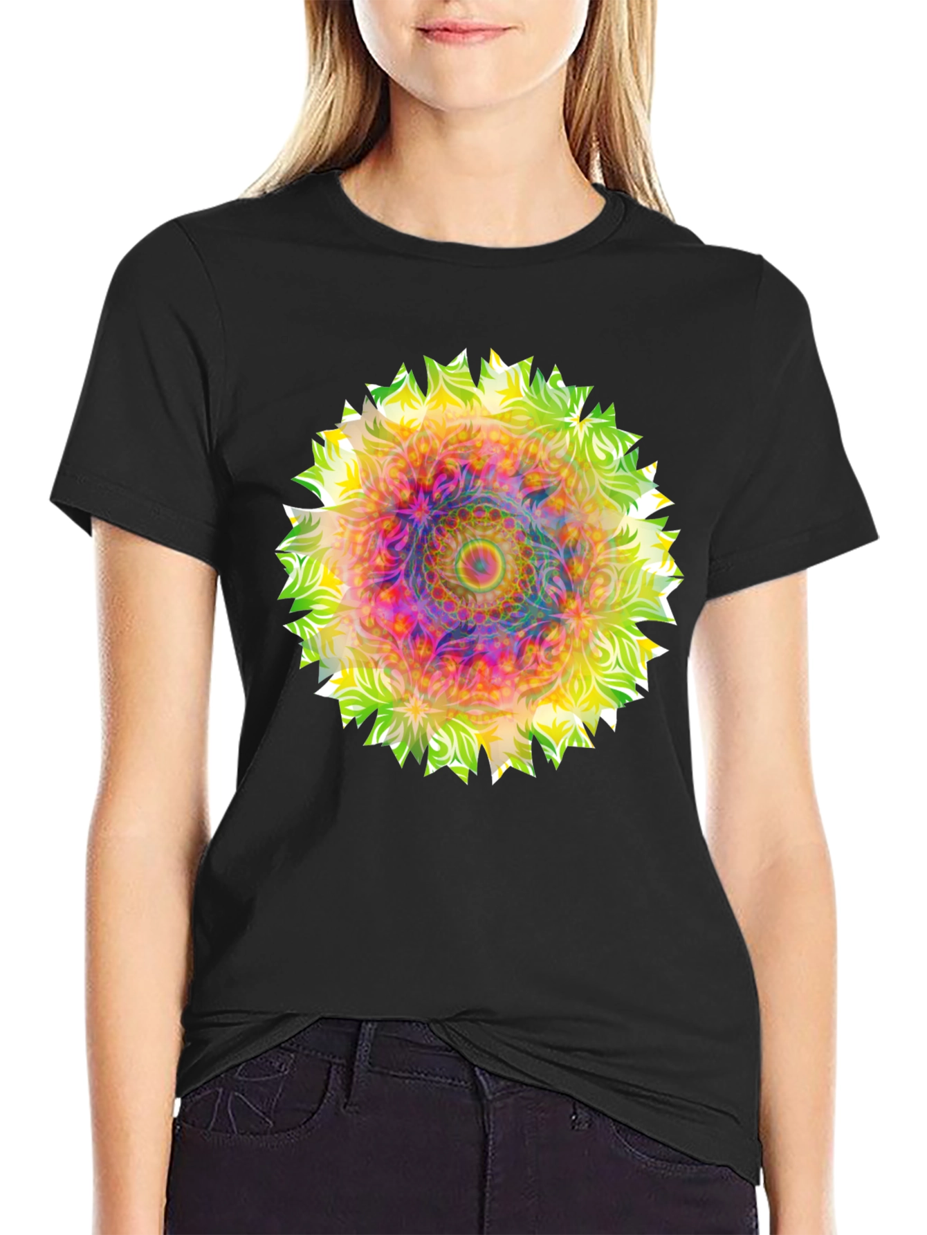 Psychedelic Mandala Graphic Tee - Black