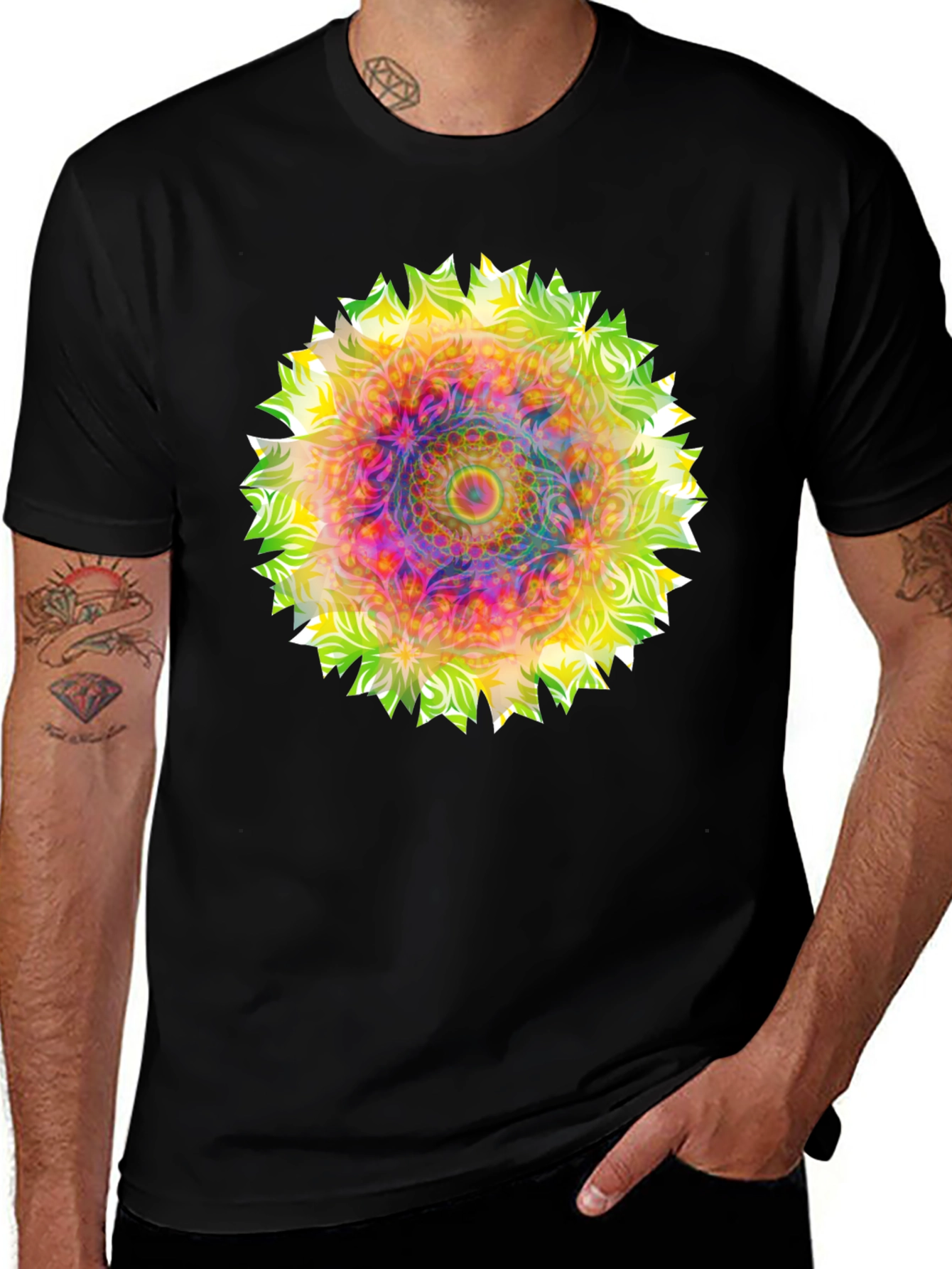 Psychedelic Mandala Graphic Tee - Black