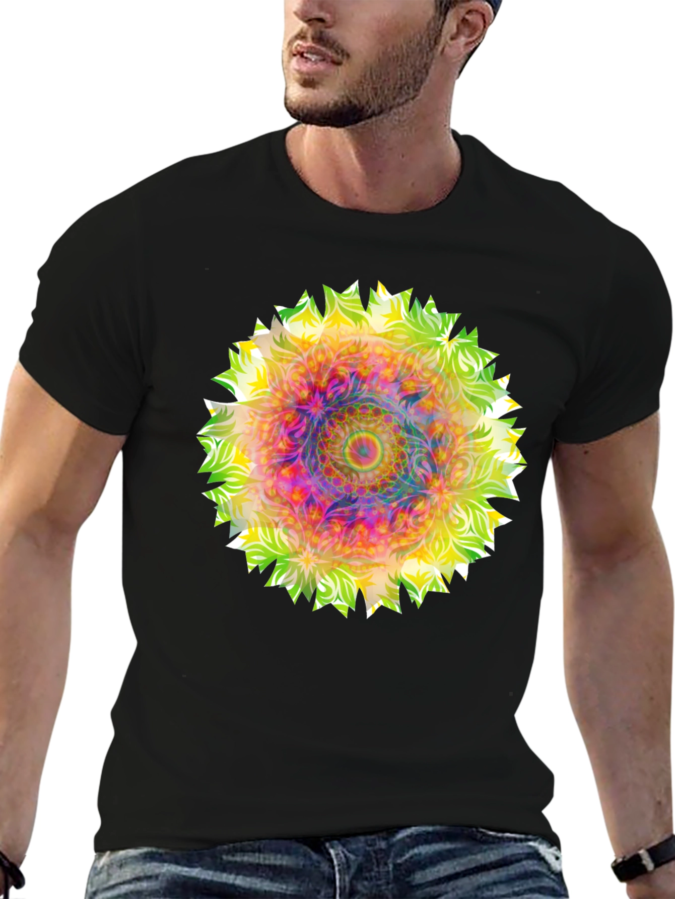 Psychedelic Mandala Graphic Tee - Black
