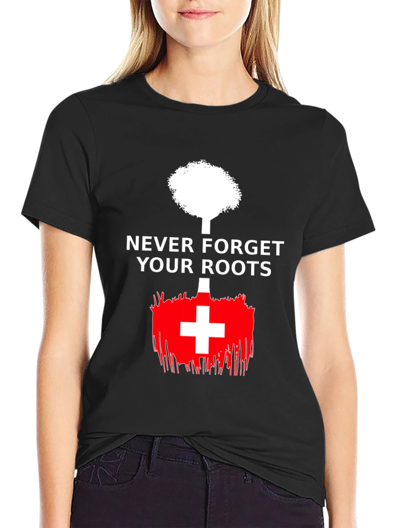Never Forget Roots Tree Swiss Flag T-Shirt