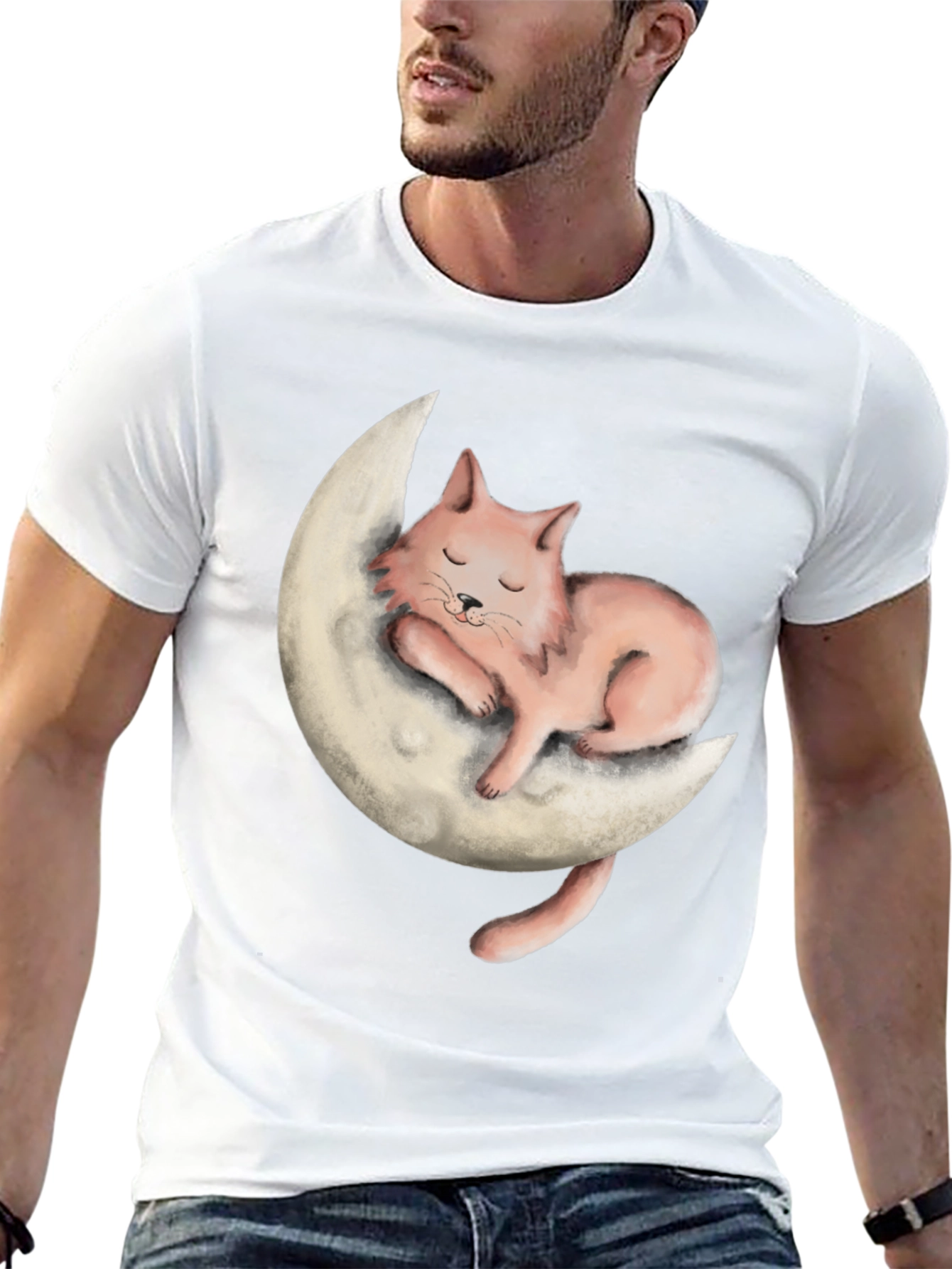 Cat on Moon Graphic Tee - Relaxed Fit