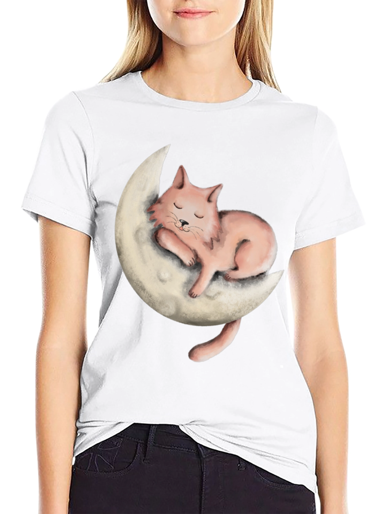 Cat on Moon Graphic Tee - Relaxed Fit