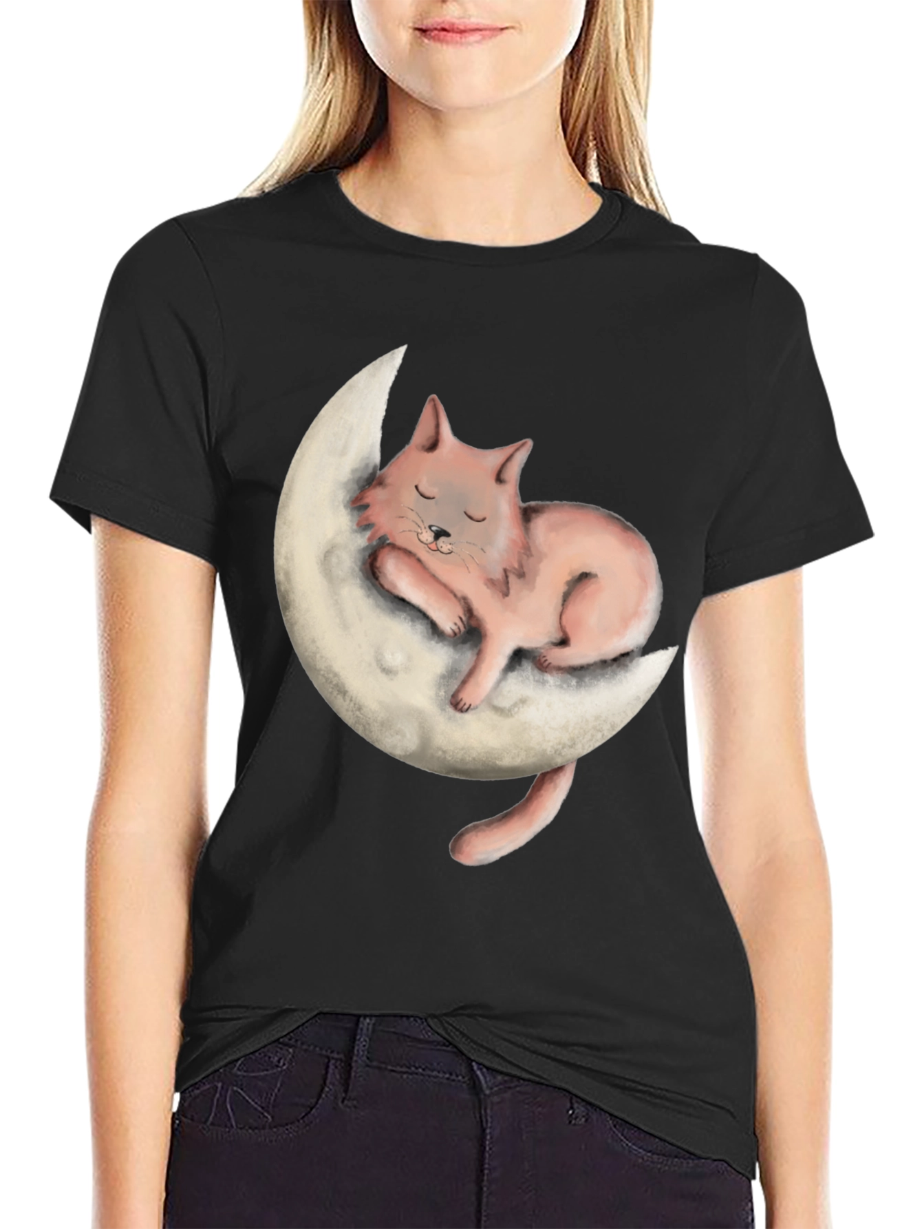 Cat on Moon Graphic Tee - Relaxed Fit