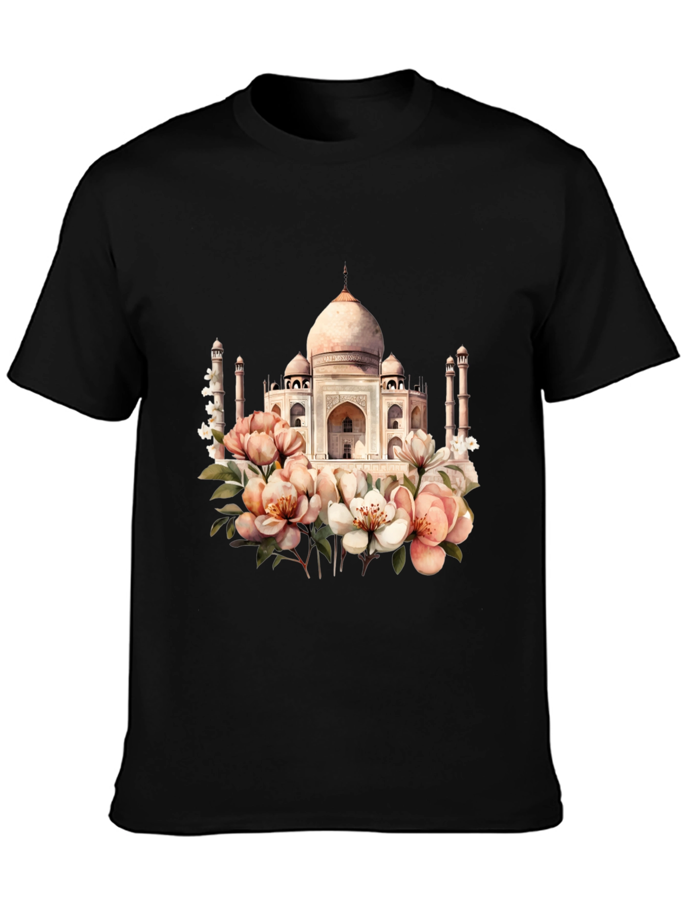 Taj Mahal Floral Graphic Tee - Black T-Shirt