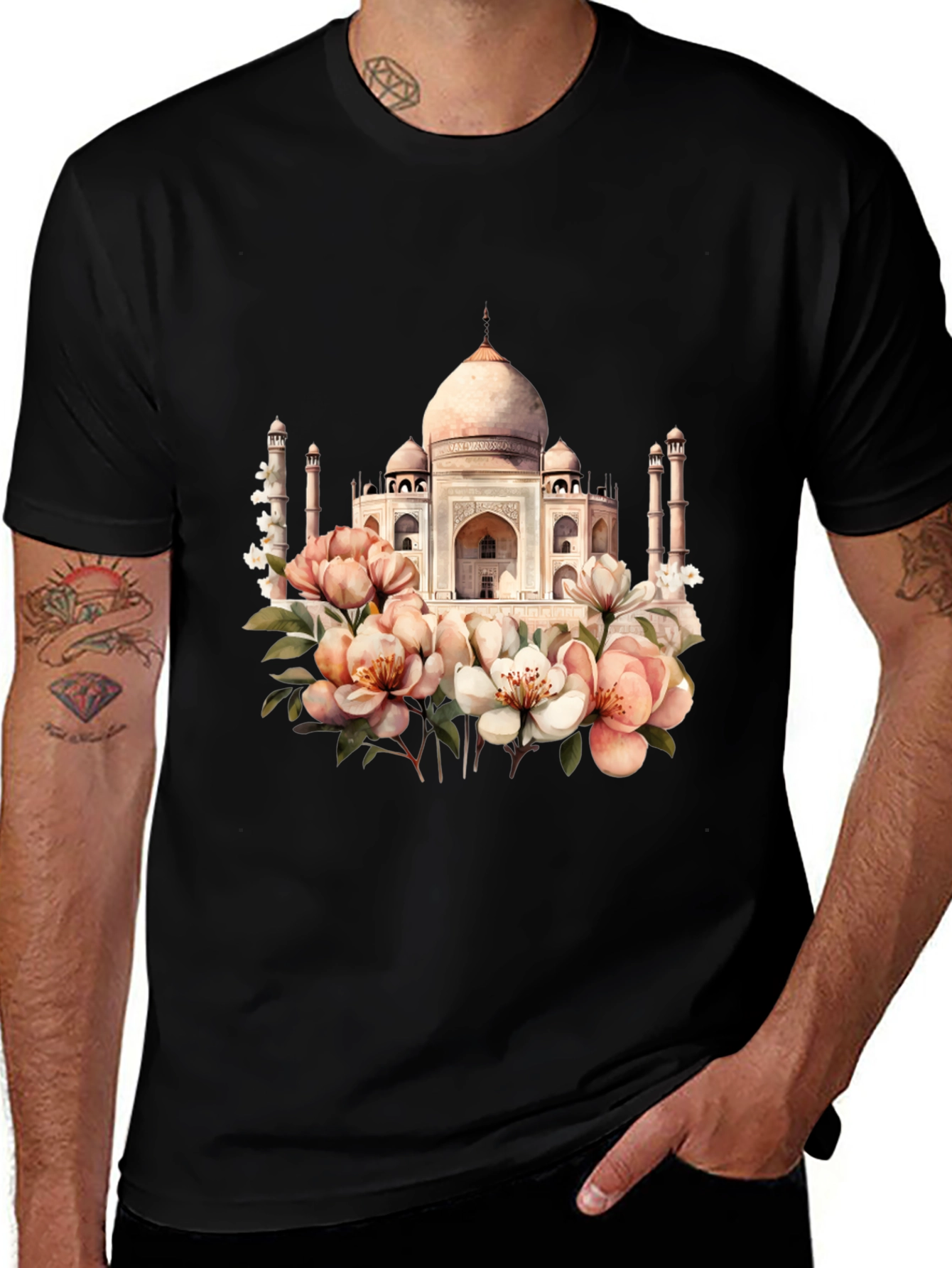 Taj Mahal Floral Graphic Tee - Black T-Shirt
