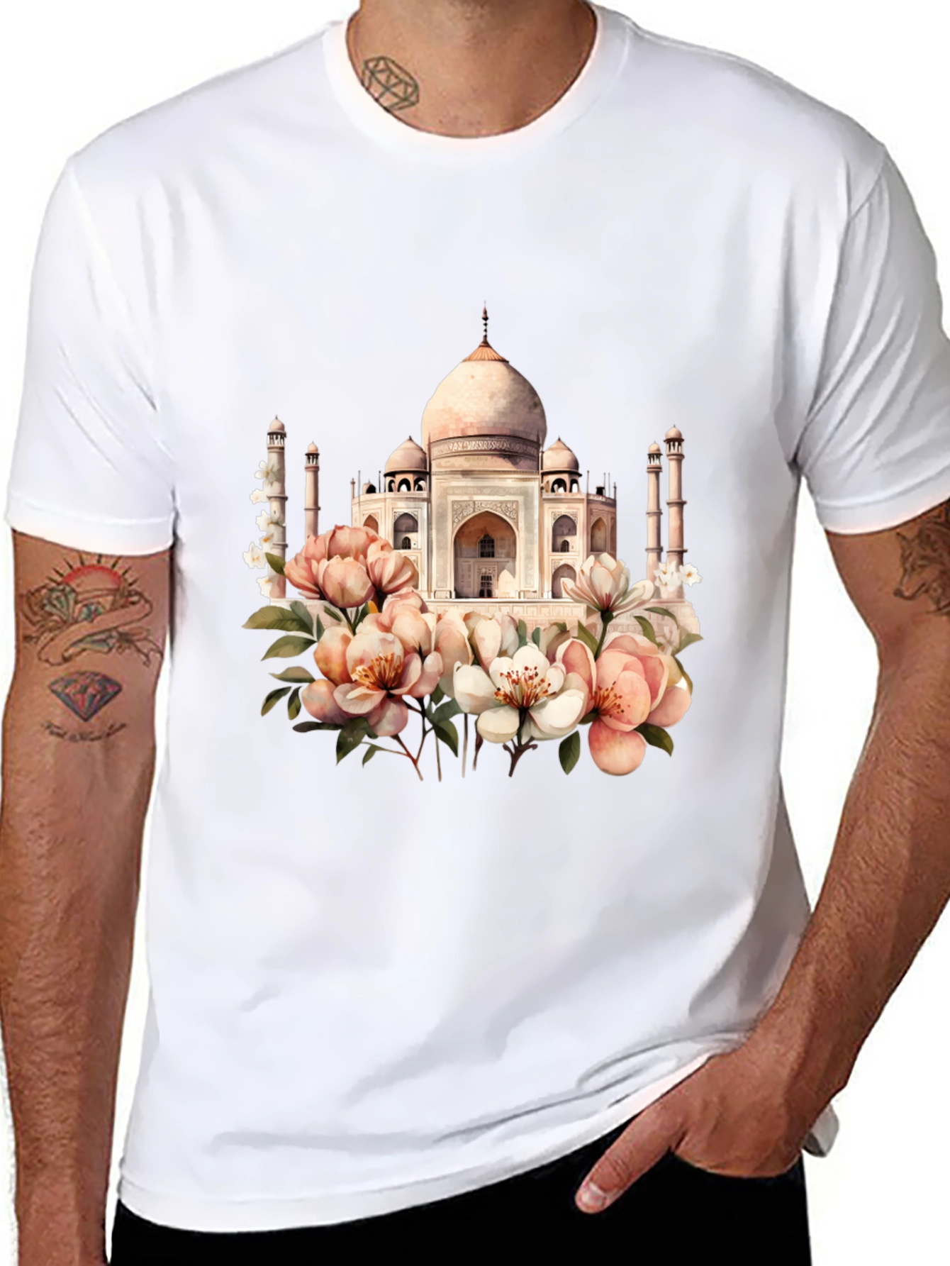 Taj Mahal Floral Graphic Tee - Black T-Shirt