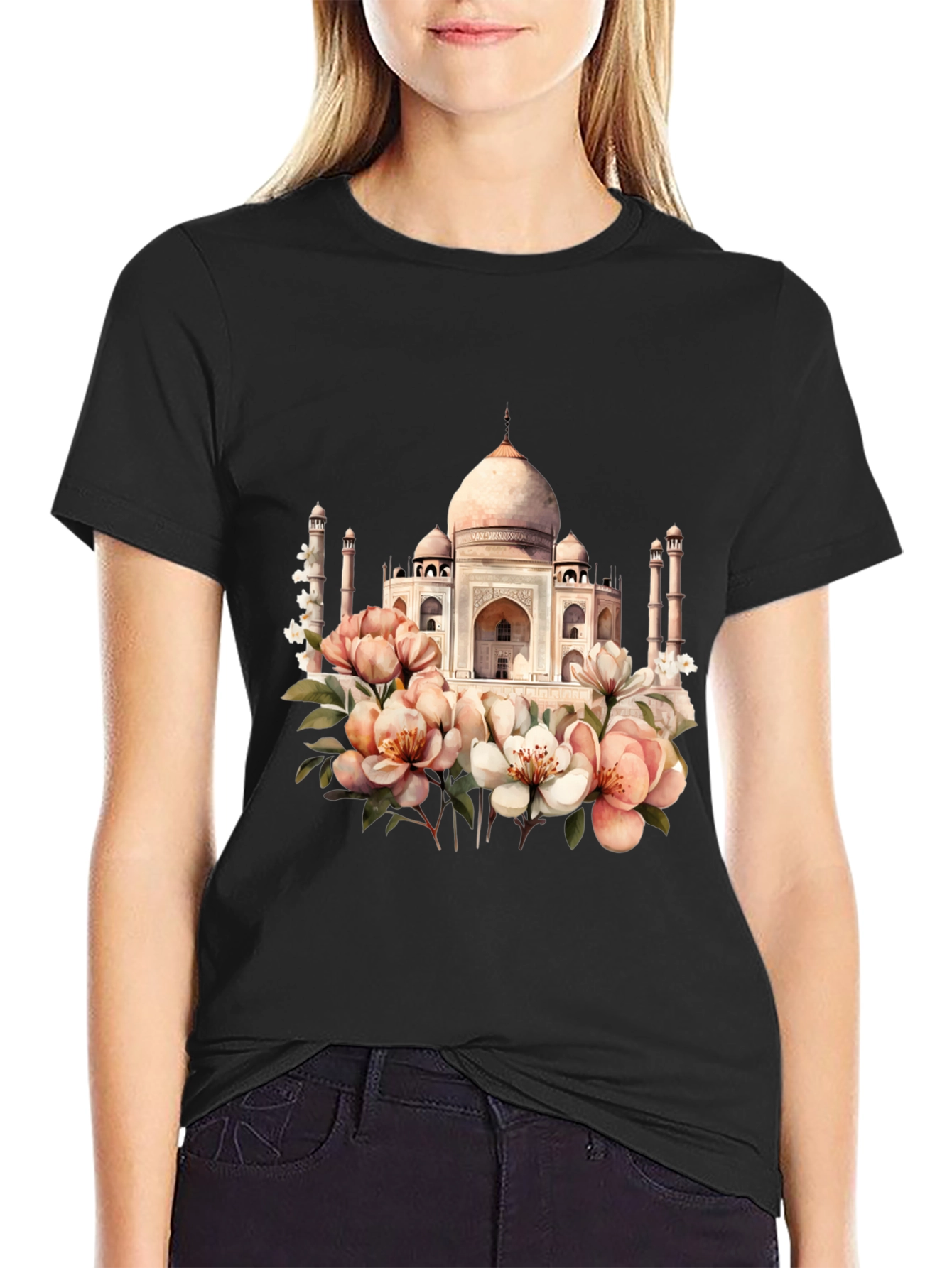 Taj Mahal Floral Graphic Tee - Black T-Shirt