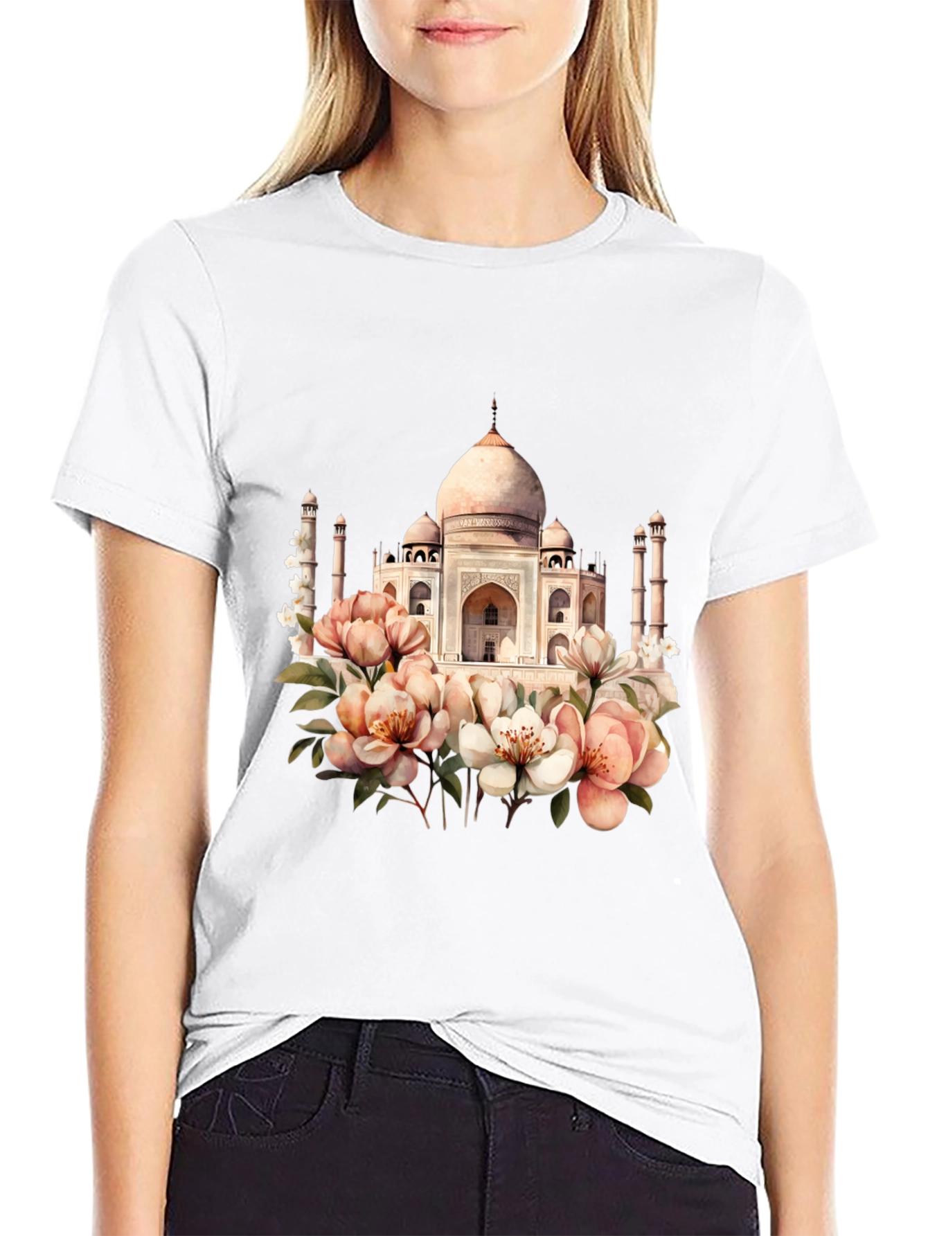 Taj Mahal Floral Graphic Tee - Black T-Shirt