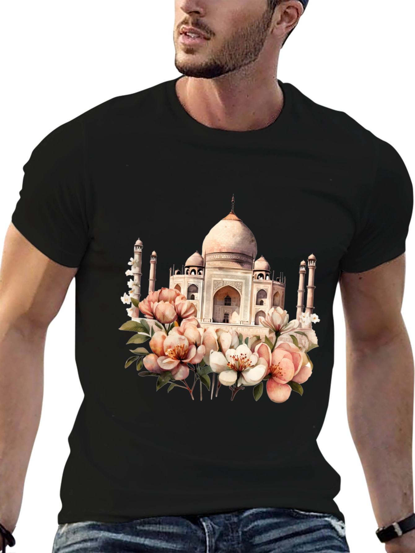 Taj Mahal Floral Graphic Tee - Black T-Shirt