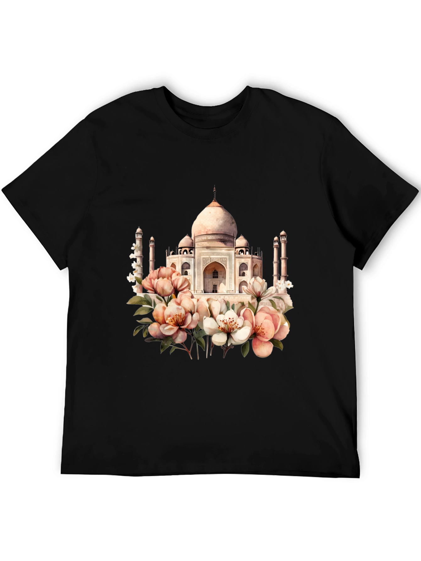Taj Mahal Floral Graphic Tee - Black T-Shirt